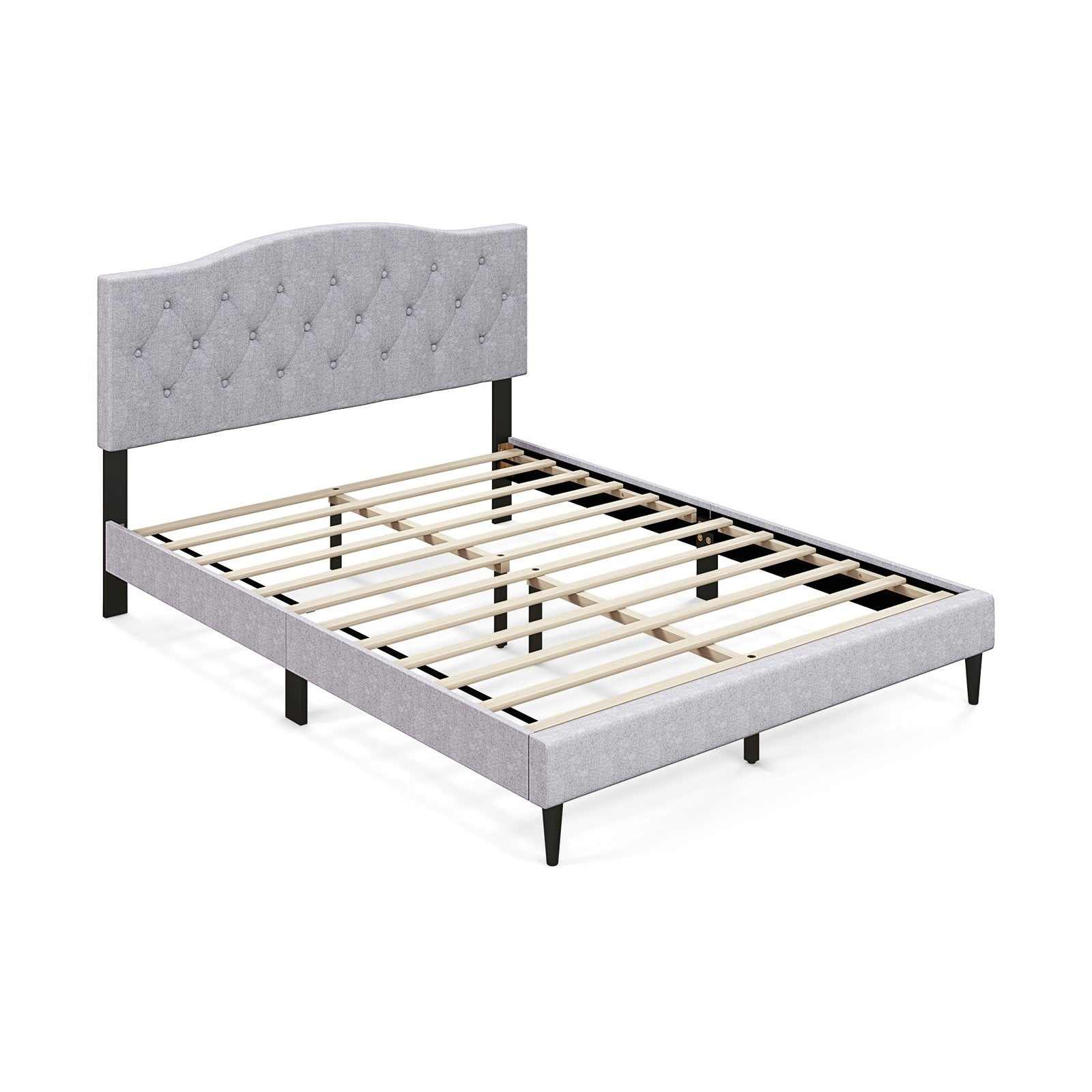 Queen Size Upholstered Platform Bed with Button Tufted Headboard-Queen Size, Gray Simple Bed Frame   at Gallery Canada