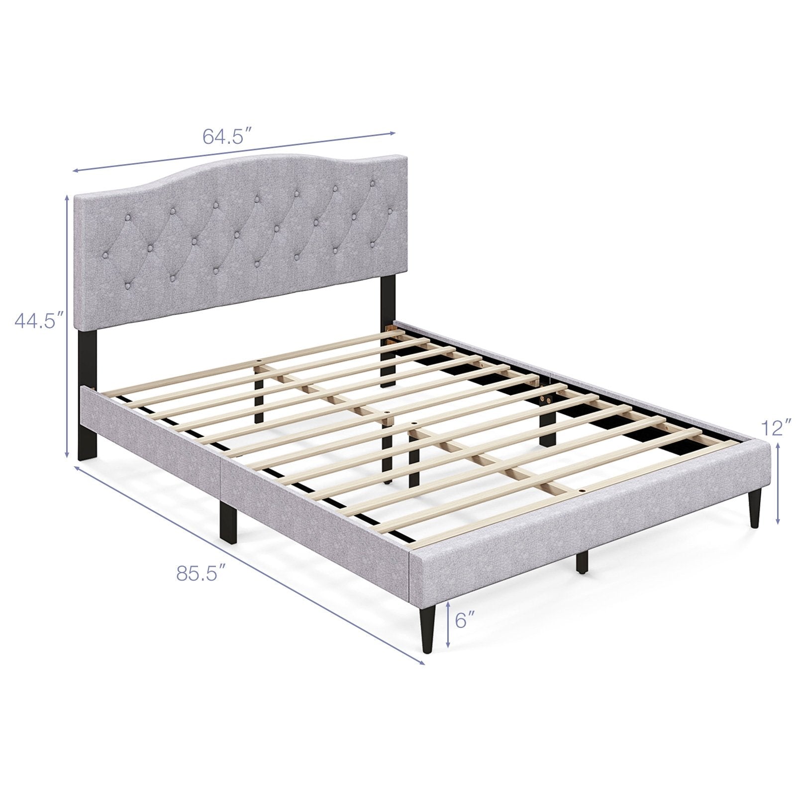 Queen Size Upholstered Platform Bed with Button Tufted Headboard-Queen Size, Gray Simple Bed Frame   at Gallery Canada