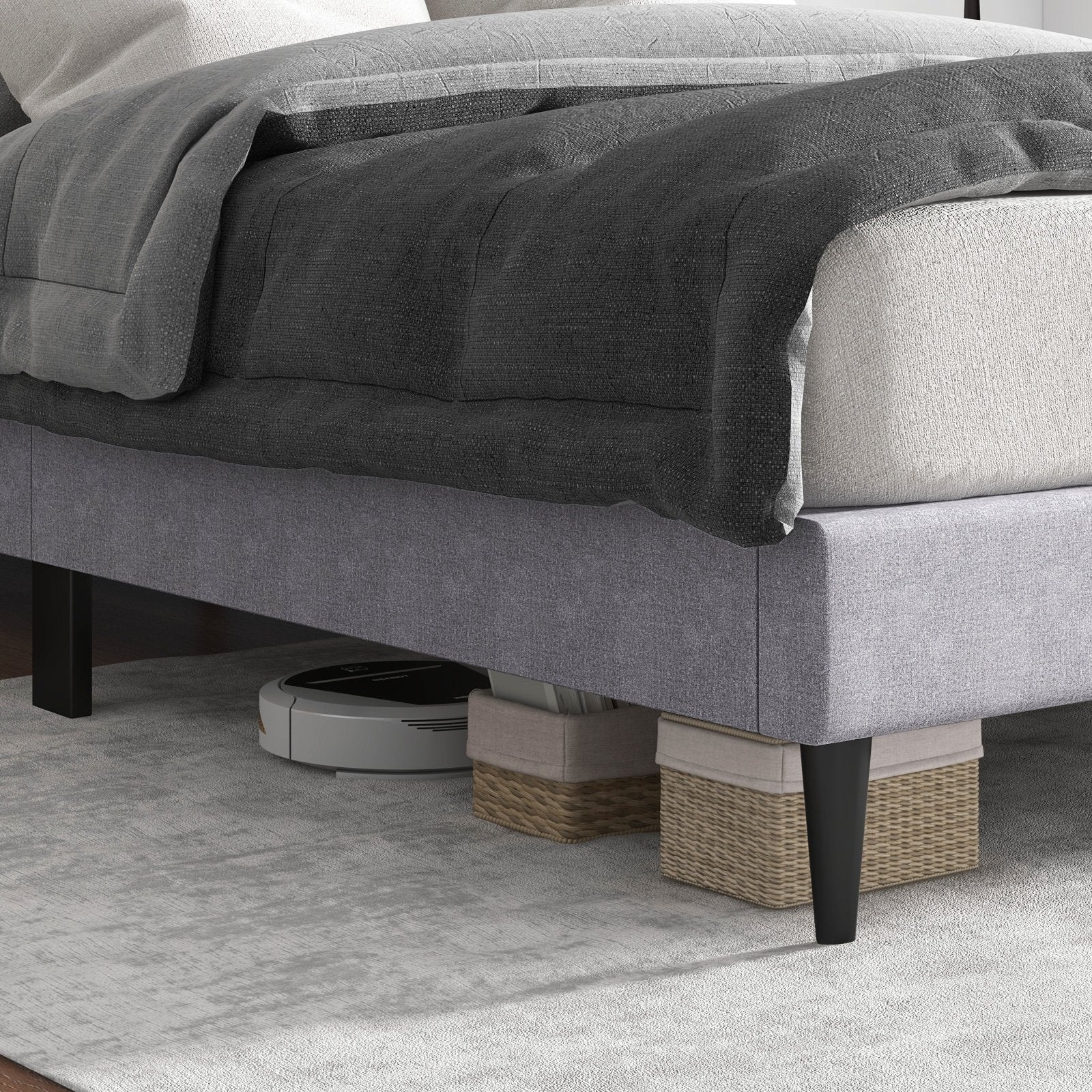 Queen Size Upholstered Platform Bed with Button Tufted Headboard-Queen Size, Gray Simple Bed Frame   at Gallery Canada