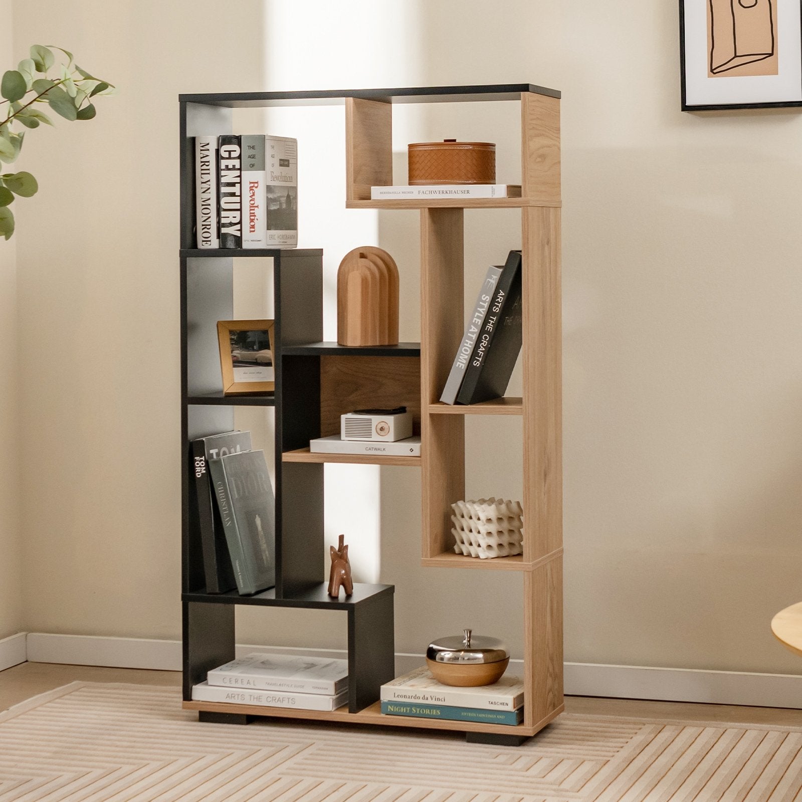 47-Inch Tall Bookshelf for Home Office Living Room, Natural & Black Bookcases   at Gallery Canada