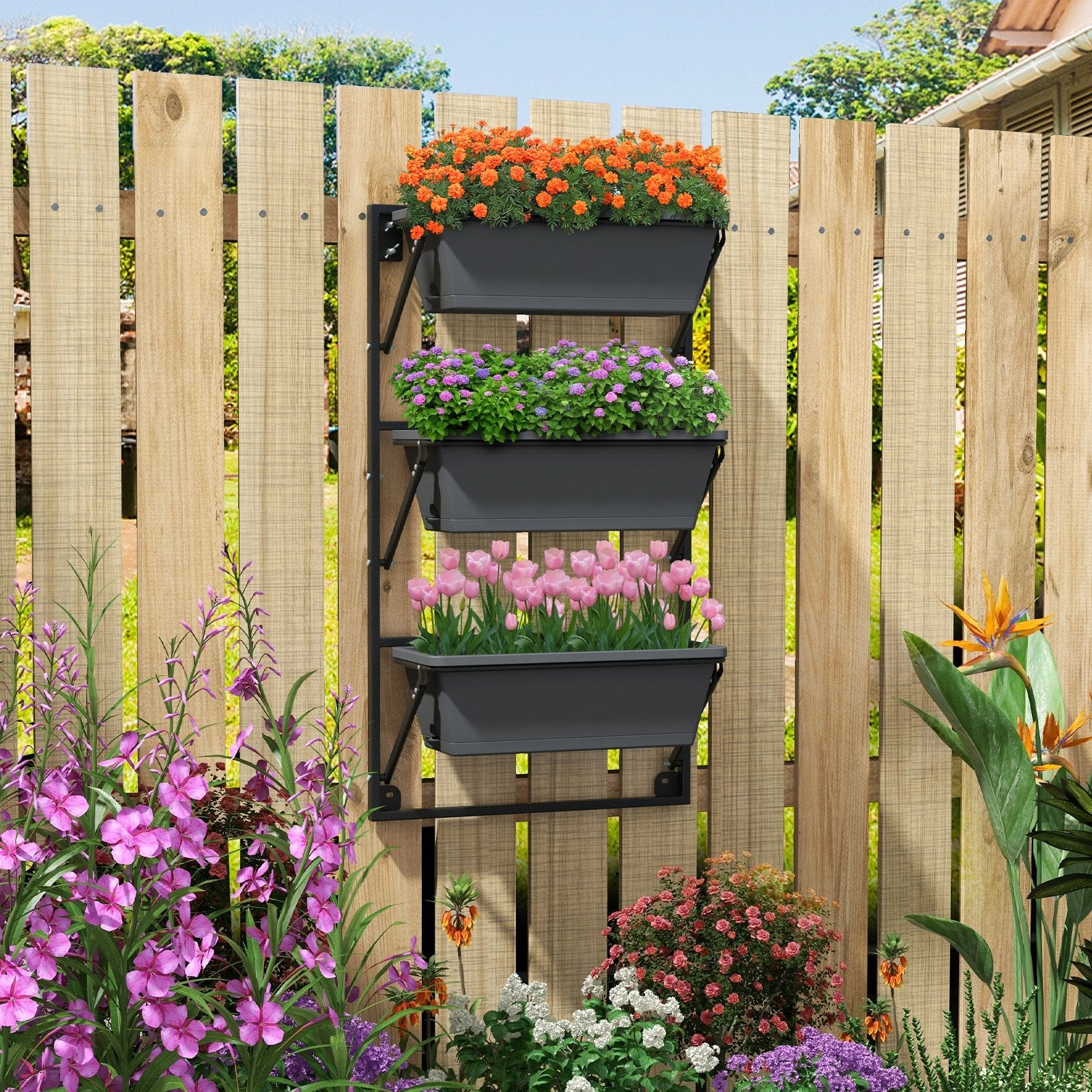 Hanging Vertical Planter Wall-mounted Adjustable with Detachable Hooks, Black Raised Garden Beds   at Gallery Canada