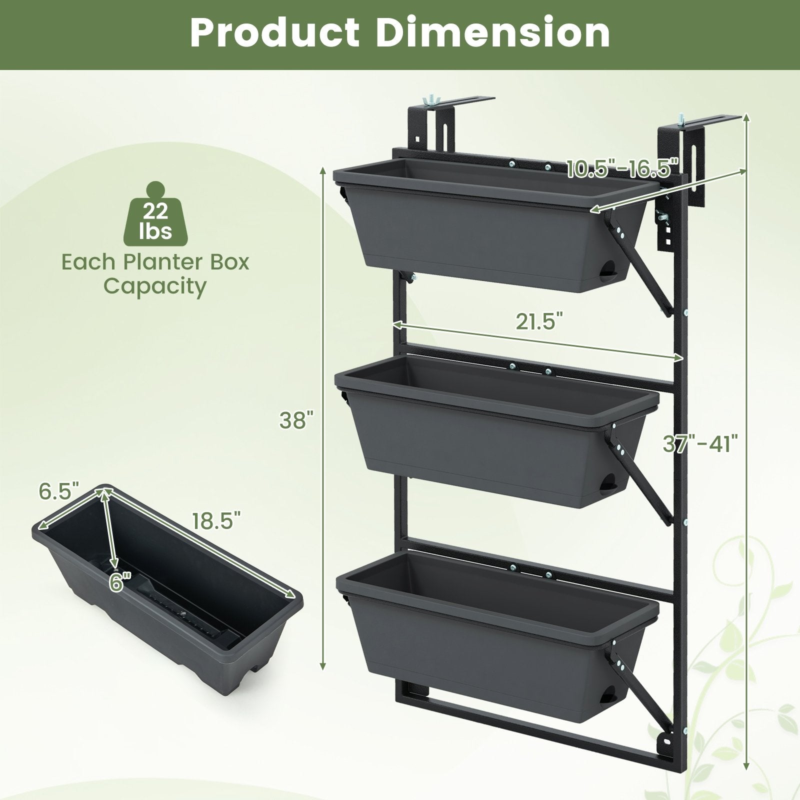 Hanging Vertical Planter Wall-mounted Adjustable with Detachable Hooks, Black Raised Garden Beds   at Gallery Canada