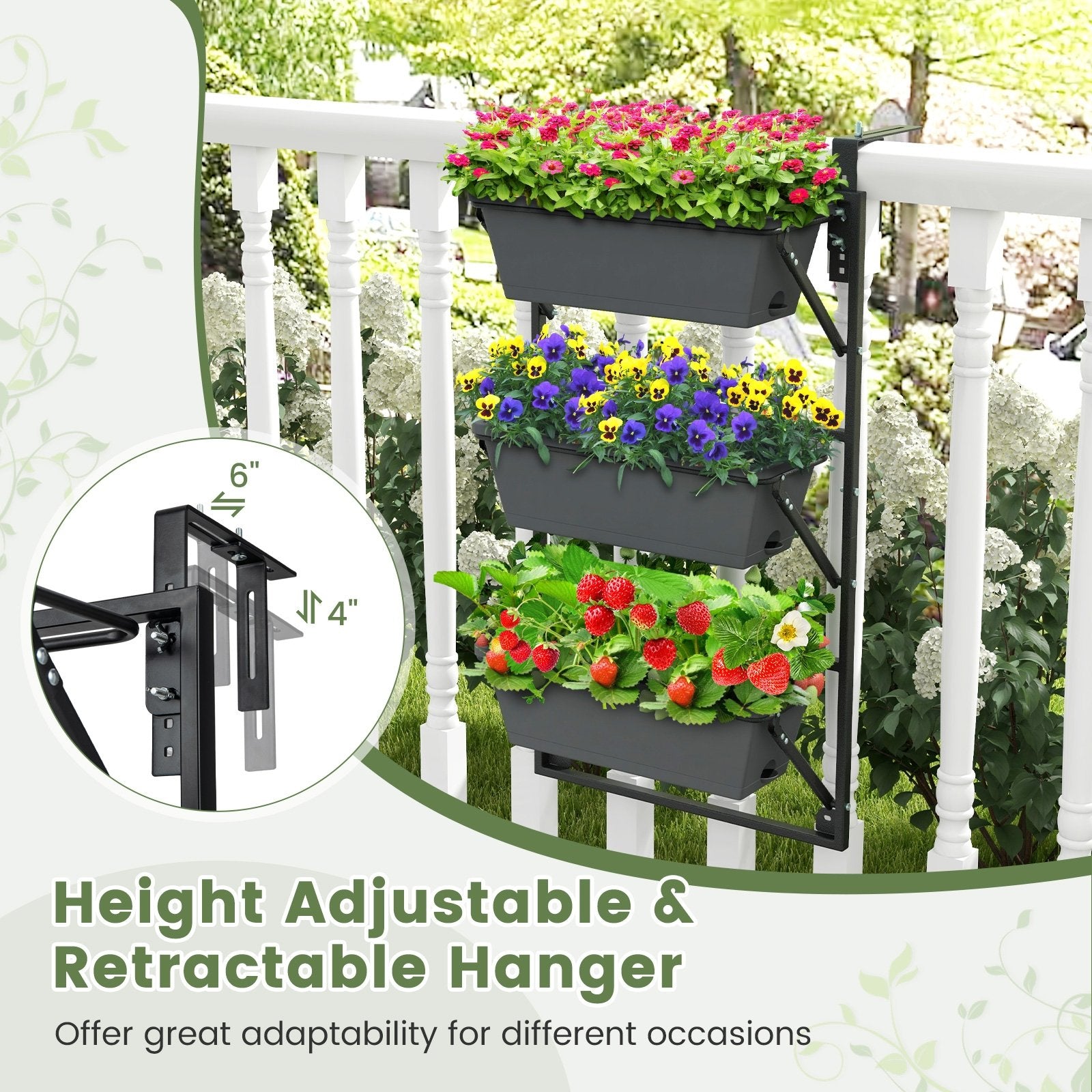 Hanging Vertical Planter Wall-mounted Adjustable with Detachable Hooks, Black Raised Garden Beds   at Gallery Canada