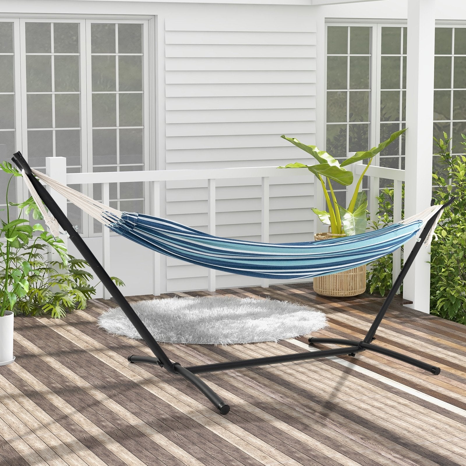 Portable Indoor Outdoor 2-Person Double Hammock Set with Stand and Carrying Cases, Blue Hammocks   at Gallery Canada