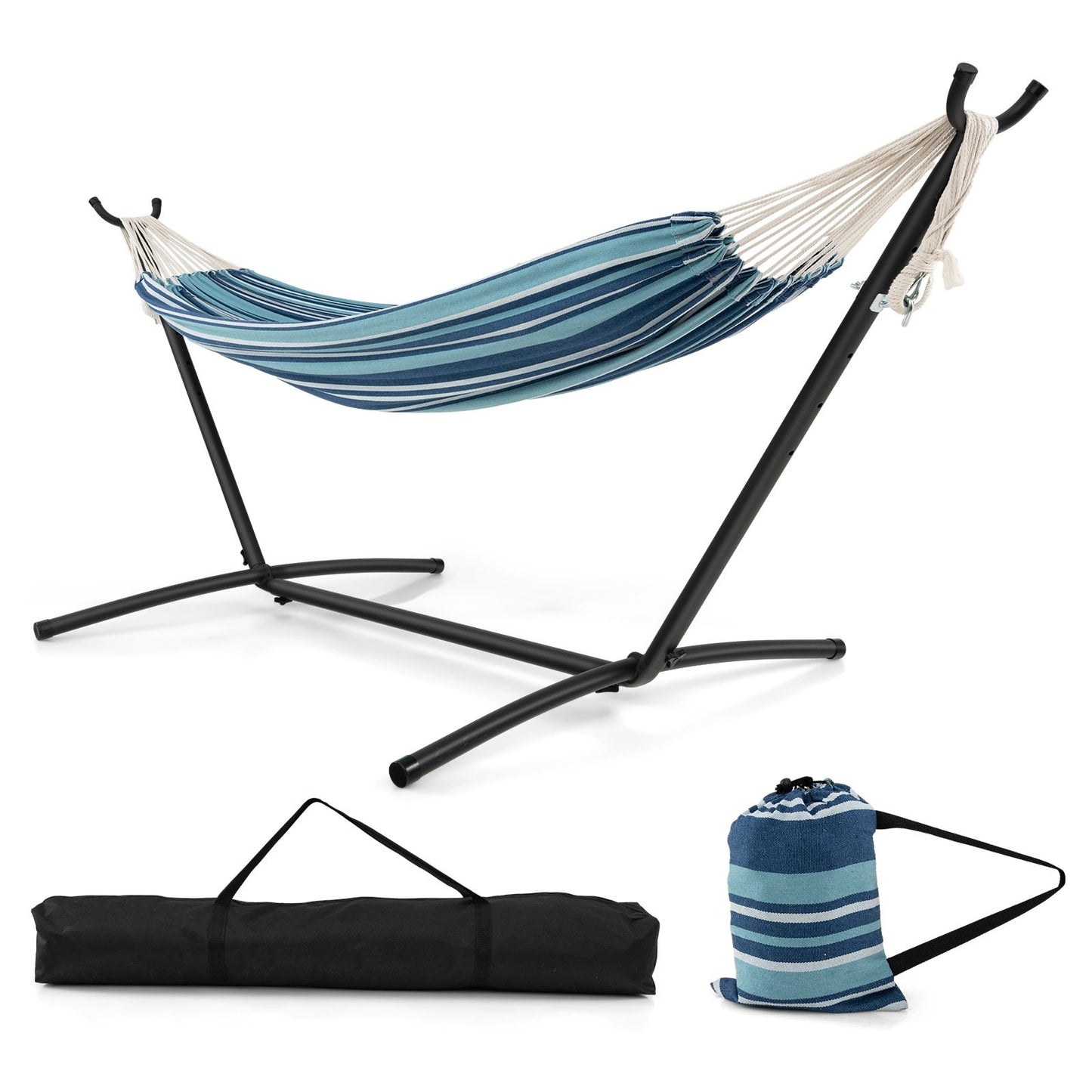 Portable Indoor Outdoor 2-Person Double Hammock Set with Stand and Carrying Cases, Blue Hammocks   at Gallery Canada