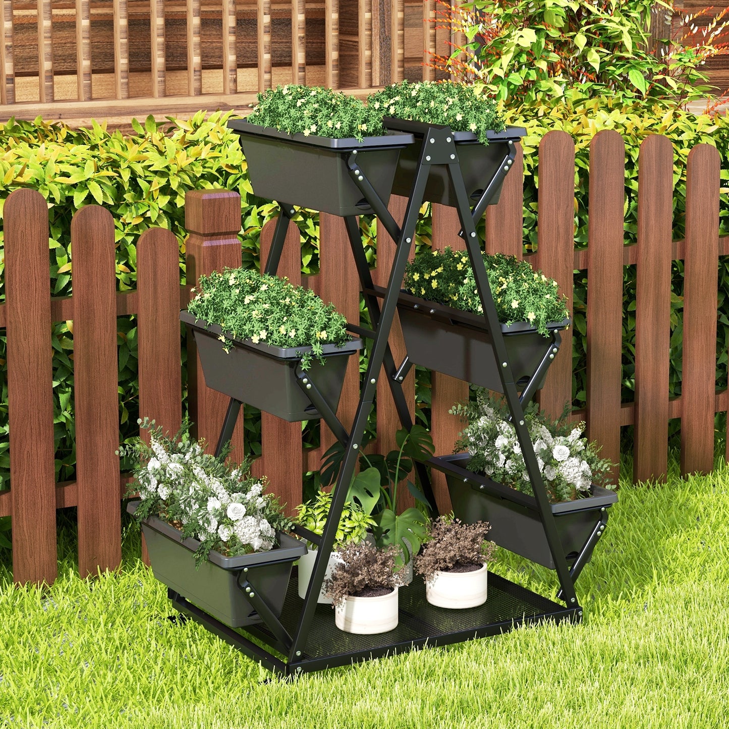 3-Tier Vertical Raised Garden Bed with 4 Wheels and 6 Container Boxes, Black Raised Garden Beds   at Gallery Canada