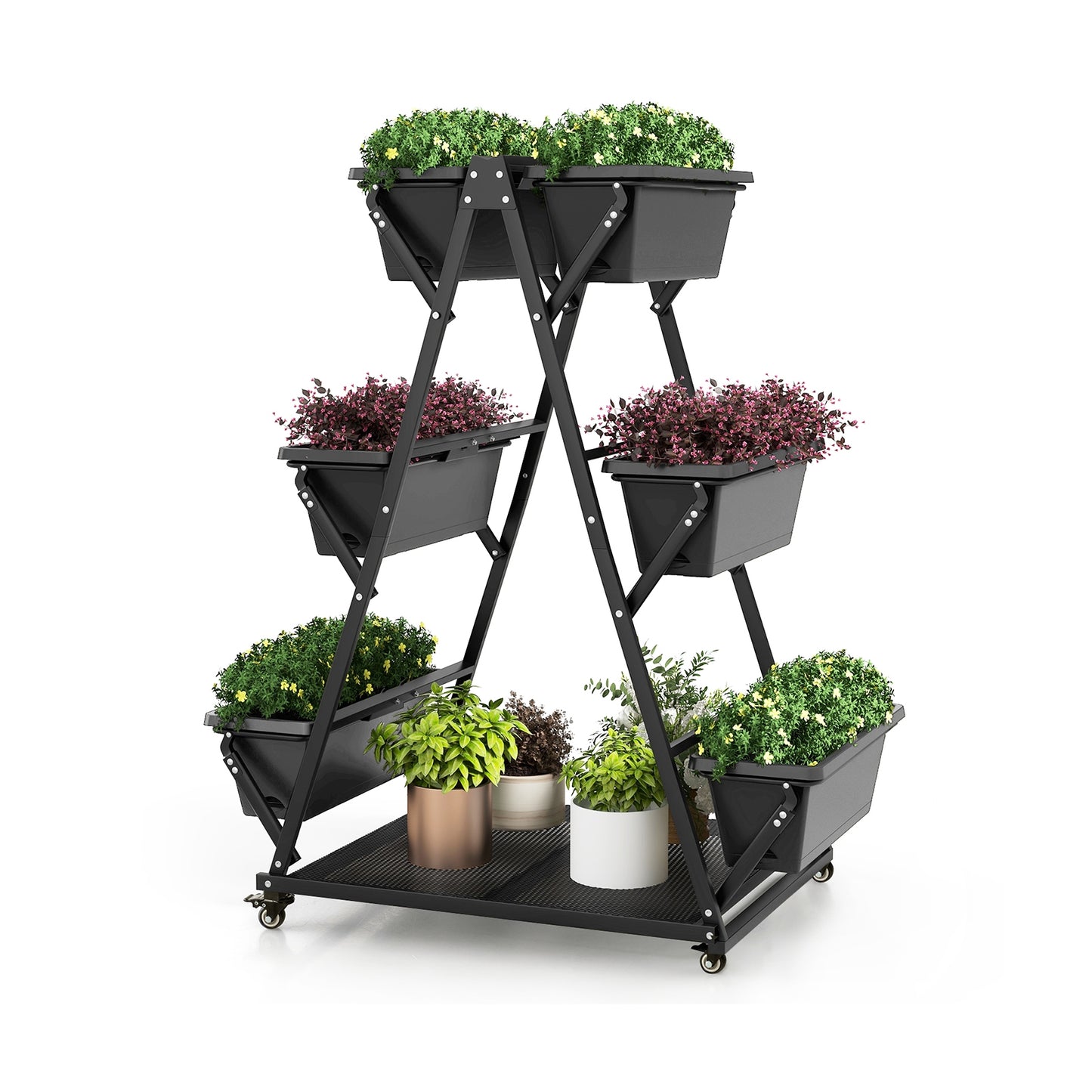 3-Tier Vertical Raised Garden Bed with 4 Wheels and 6 Container Boxes, Black Raised Garden Beds Black  at Gallery Canada