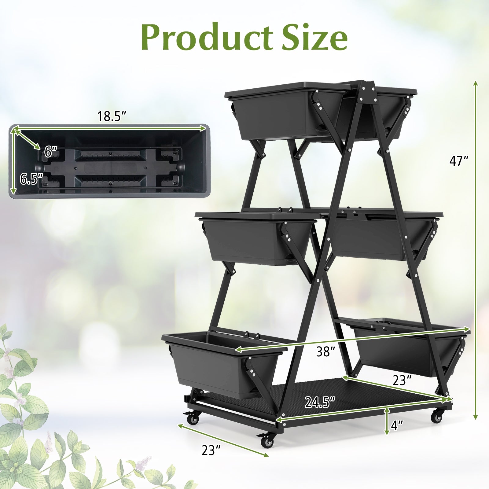 3-Tier Vertical Raised Garden Bed with 4 Wheels and 6 Container Boxes, Black Raised Garden Beds   at Gallery Canada