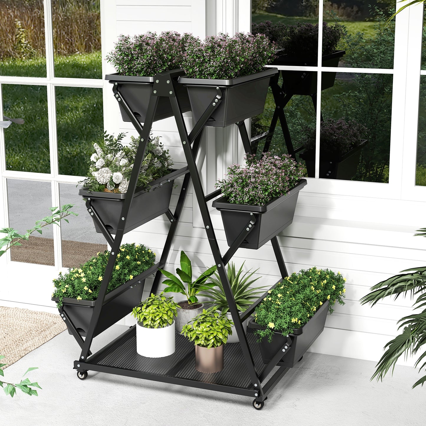 3-Tier Vertical Raised Garden Bed with 4 Wheels and 6 Container Boxes, Black Raised Garden Beds   at Gallery Canada