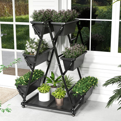 3-Tier Vertical Raised Garden Bed with 4 Wheels and 6 Container Boxes, Black Raised Garden Beds   at Gallery Canada