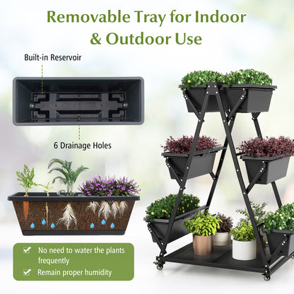 3-Tier Vertical Raised Garden Bed with 4 Wheels and 6 Container Boxes, Black Raised Garden Beds   at Gallery Canada