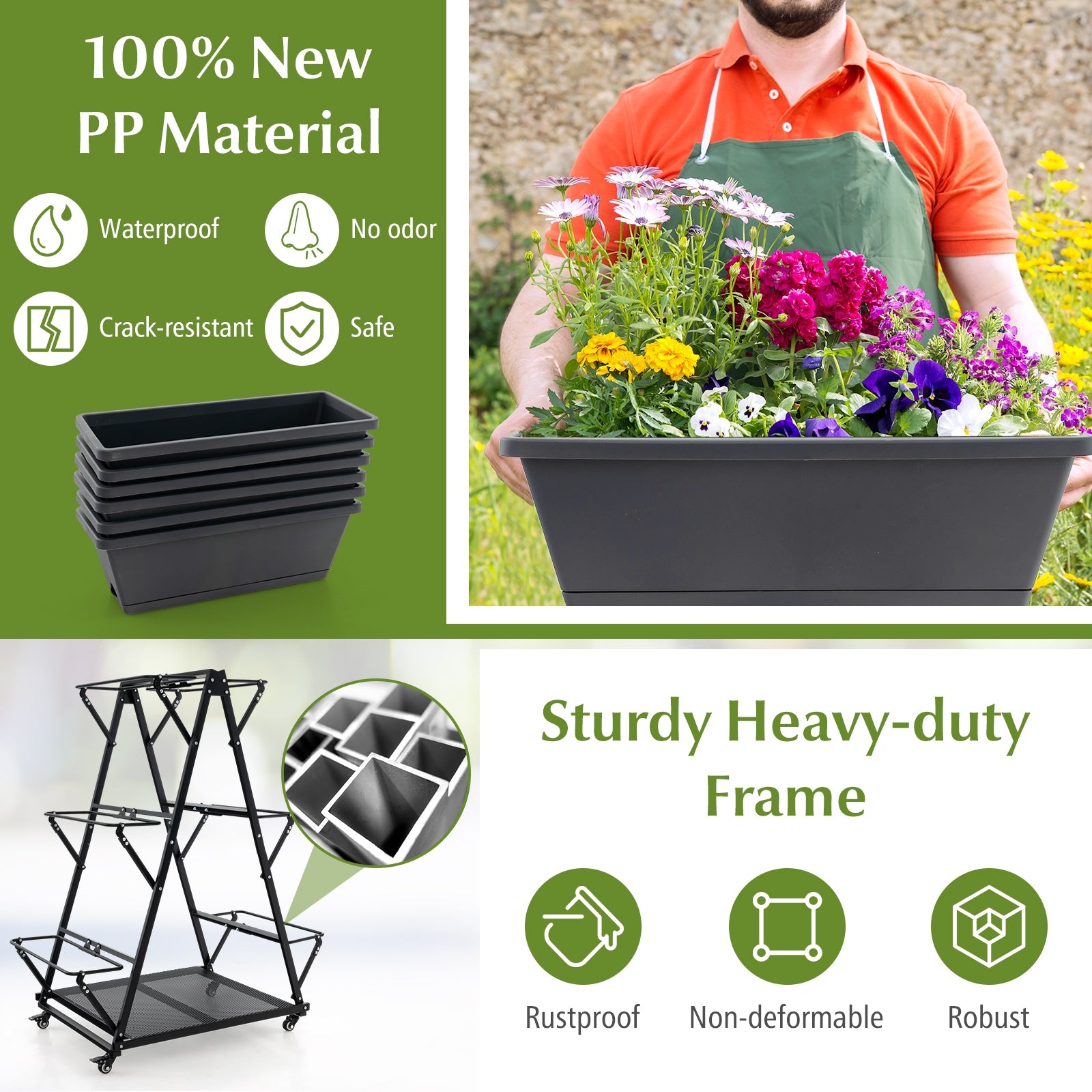 3-Tier Vertical Raised Garden Bed with 4 Wheels and 6 Container Boxes, Black Raised Garden Beds   at Gallery Canada