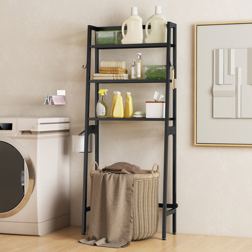 3-Tier Freestanding Over The Toilet Storage Shelf with Adjustable Bottom Bar, Black
