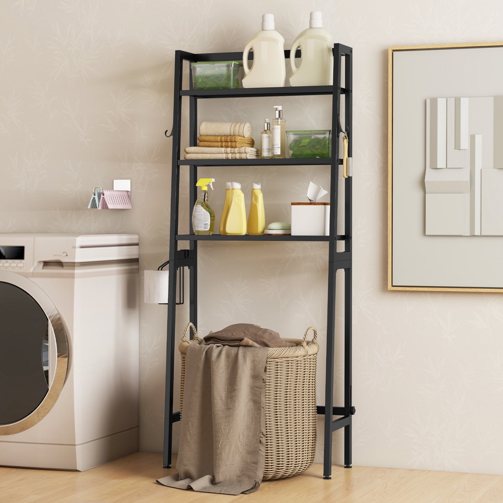 3-Tier Over The Toilet Storage Shelf with Adjustable Bottom Bar, Black Bathroom Etagere   at Gallery Canada