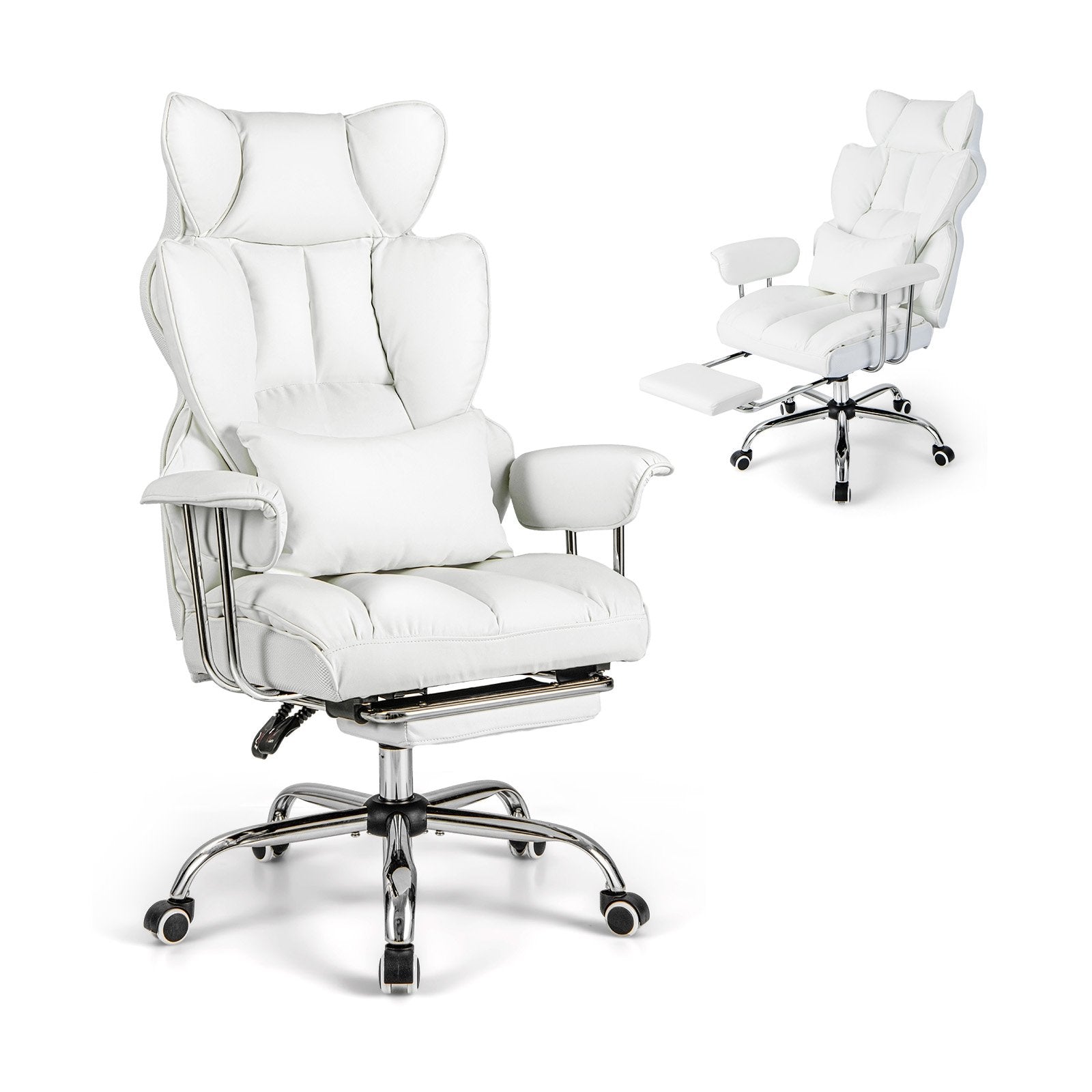 Adjustable Swivel Office Chair with Reclining Backrest and Retractable Footrest, White Ergonomic Chairs   at Gallery Canada