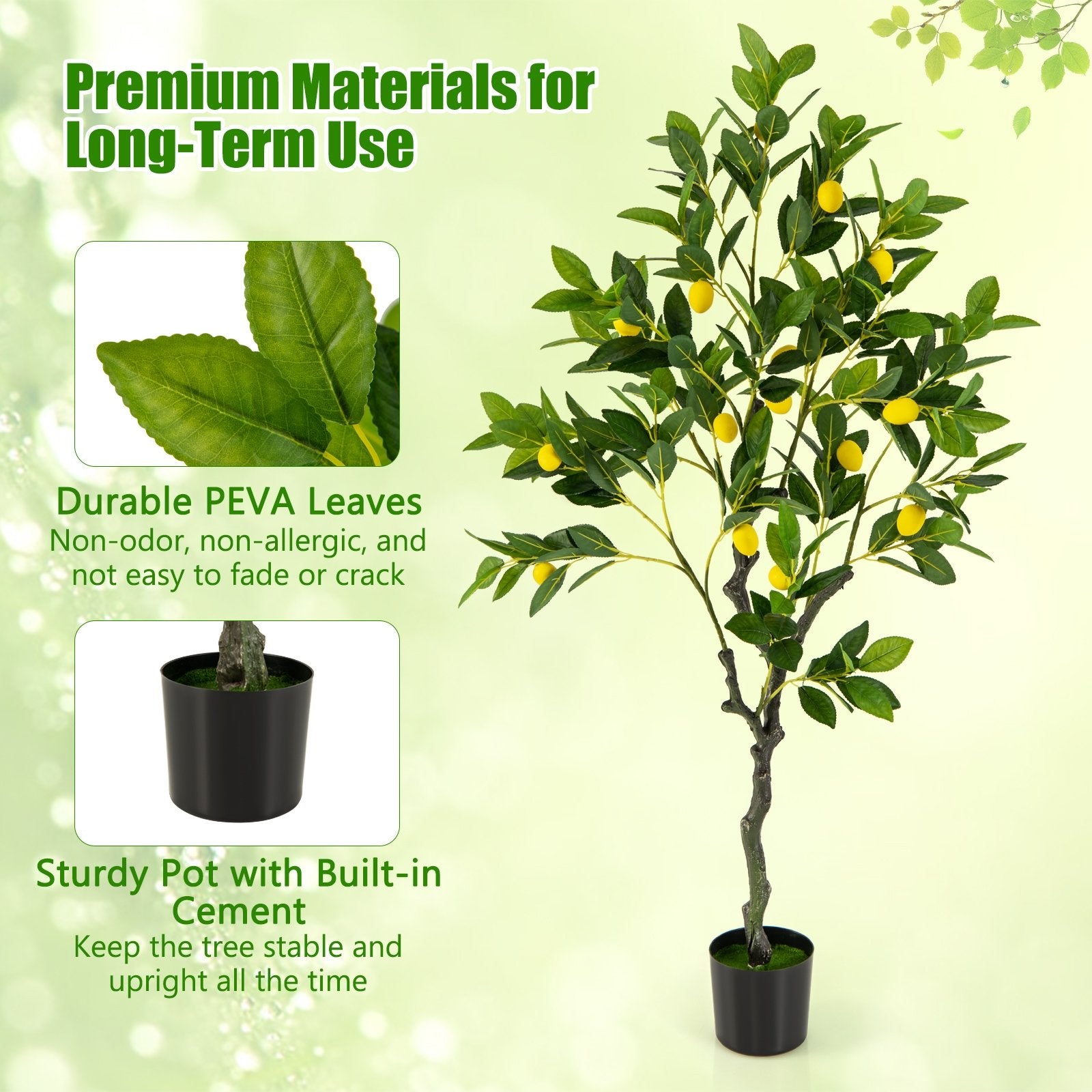 Artificial Lemon Tree 2.6/4/5.2 Feet Tall Fake Lemon Plant wuth Lemon Fruits-4 ft Faux Plants   at Gallery Canada