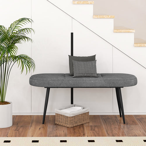 47 Inch Upholstered Entryway Bench with Heavy-duty Metal Frame, Gray