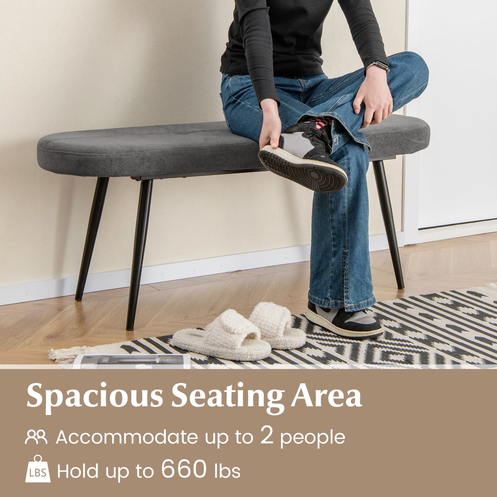 47 Inch Upholstered Entryway Bench with Heavy-duty Metal Frame, Gray Shoe Racks & Storage Benches at Gallery Canada
