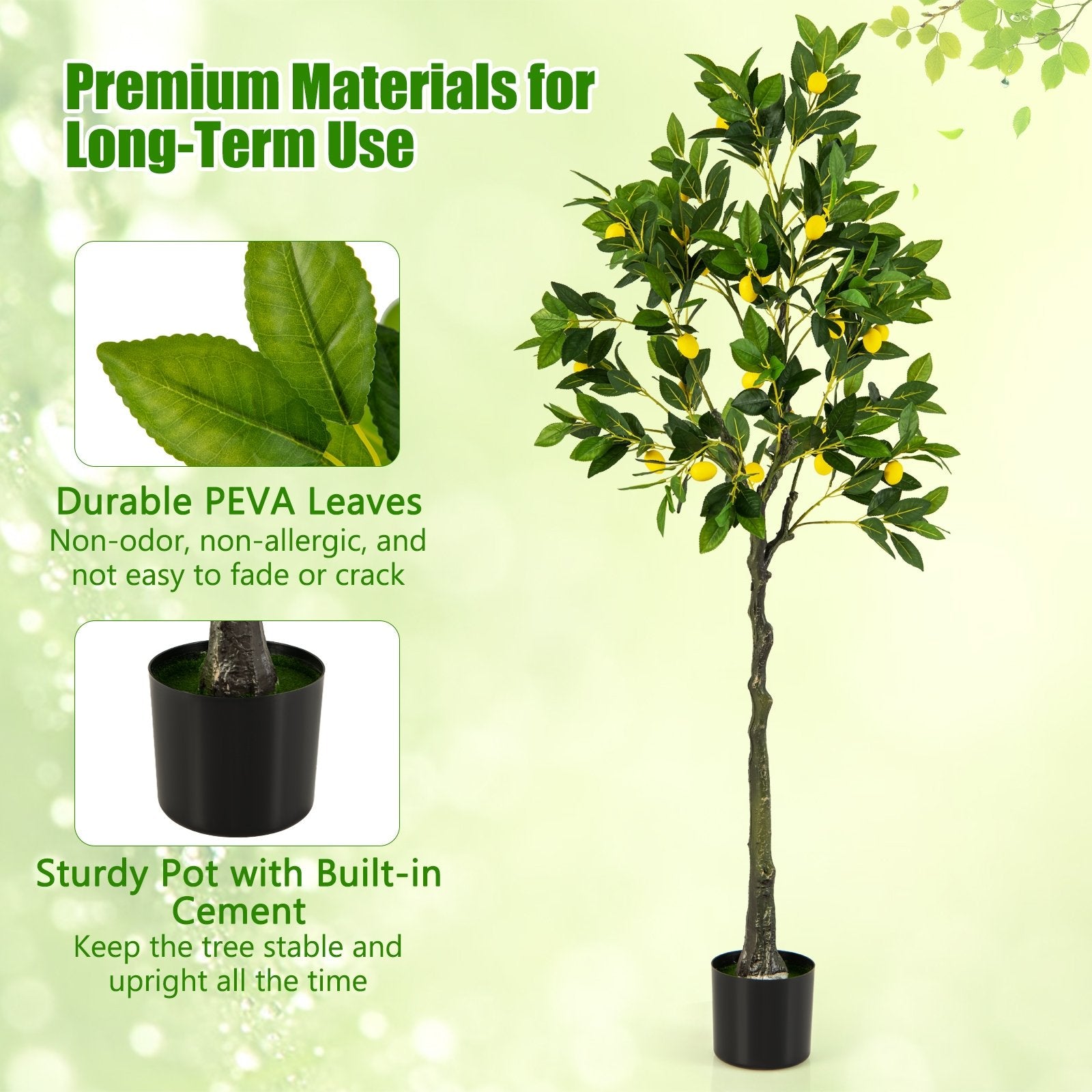 Artificial Lemon Tree 2.6/4/5.2 Feet Tall Fake Lemon Plant wuth Lemon Fruits-5.2 ft Faux Plants   at Gallery Canada