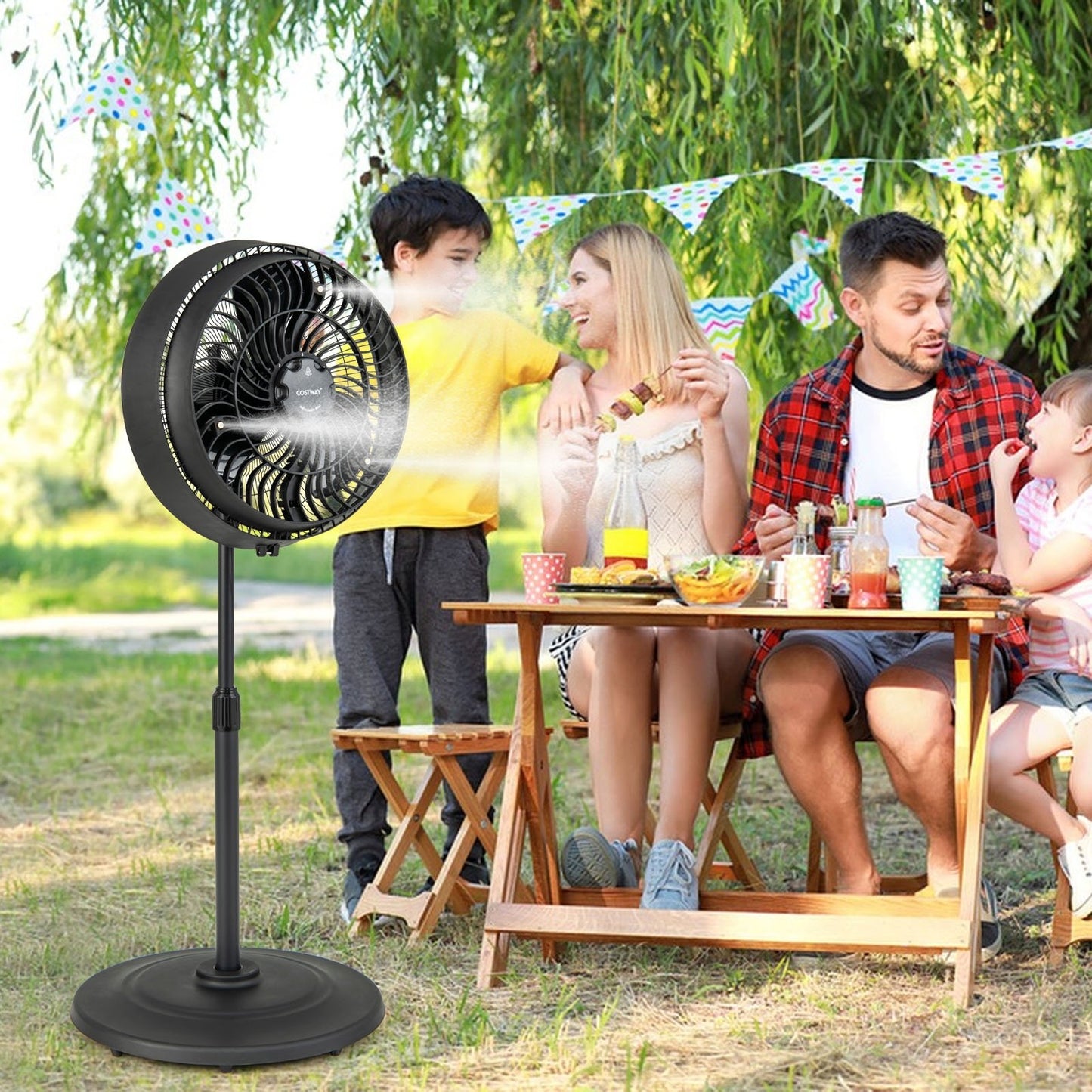 16 Inch Outdoor Misting Fan Oscillating Pedestal Fan with 3 Mist Levels, Black - Gallery Canada