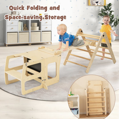 7-in-1 Toddler Climbing Toy Connected Table and Chair Set for Boys and Girls Aged 3-14 Years Old, Natural Climbers & Slides   at Gallery Canada