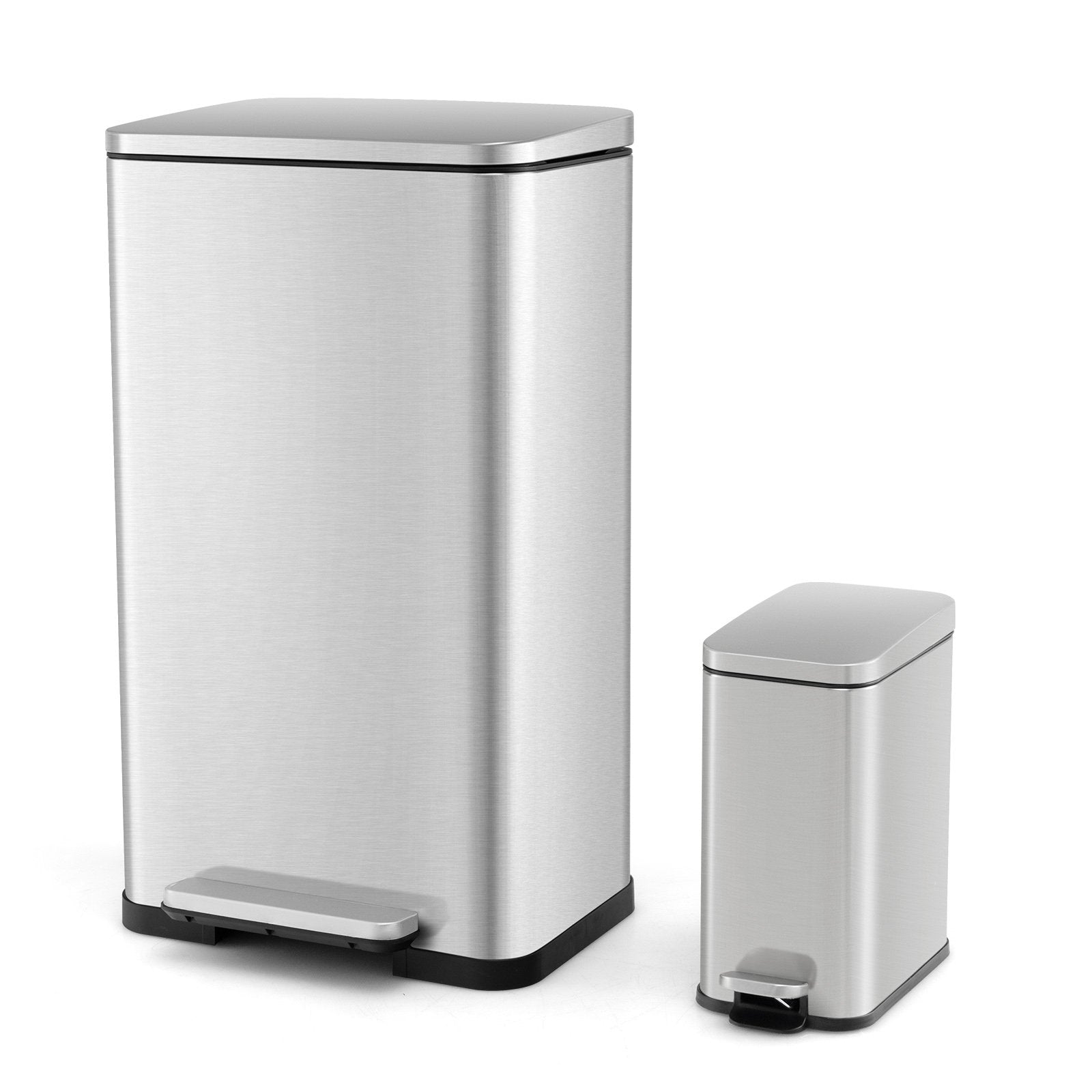 10.5 Gal and 1.6 Gal Step Trash Can Combo Set with Detachable Inner Buckets, Silver Kitchen Utensils Silver at Gallery Canada