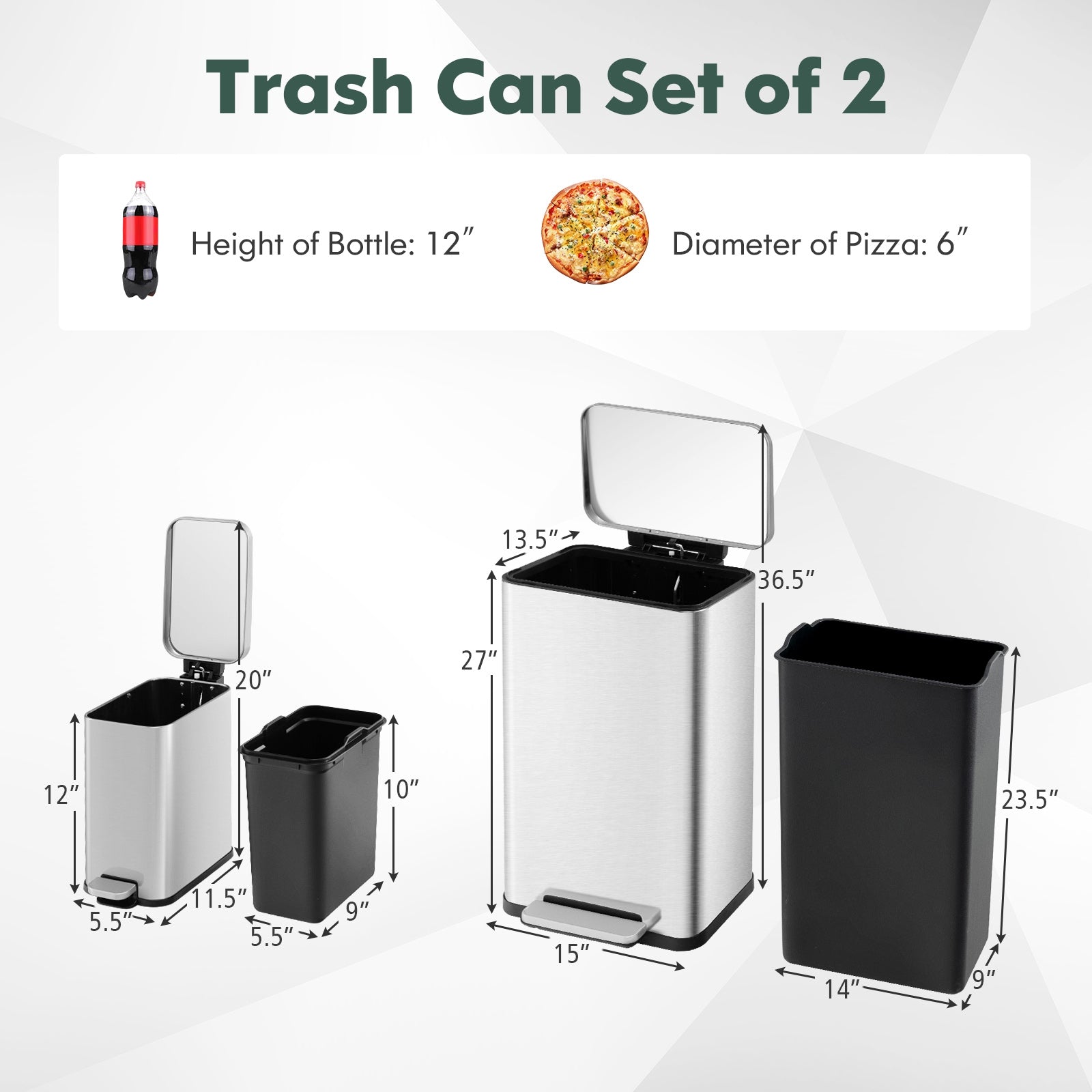 10.5 Gal and 1.6 Gal Step Trash Can Combo Set with Detachable Inner Buckets, Silver Kitchen Utensils at Gallery Canada