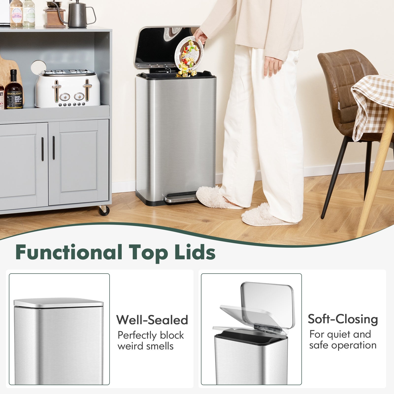 10.5 Gal and 1.6 Gal Step Trash Can Combo Set with Detachable Inner Buckets, Silver Kitchen Utensils at Gallery Canada