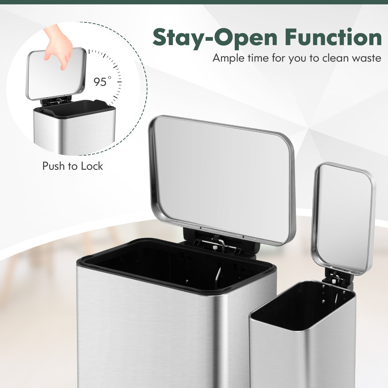 10.5 Gal and 1.6 Gal Step Trash Can Combo Set with Detachable Inner Buckets, Silver Kitchen Utensils at Gallery Canada