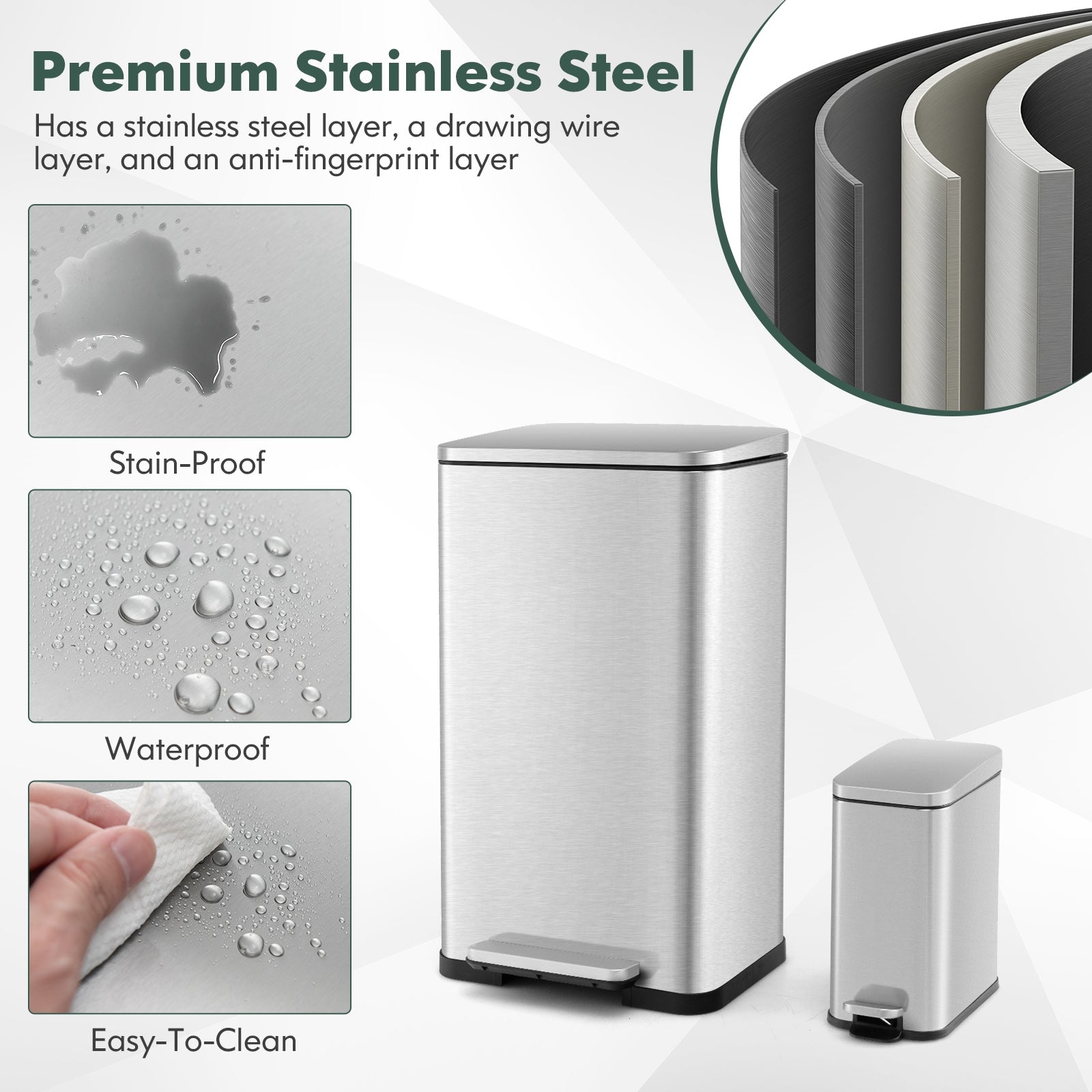 10.5 Gal and 1.6 Gal Step Trash Can Combo Set with Detachable Inner Buckets, Silver Kitchen Utensils at Gallery Canada