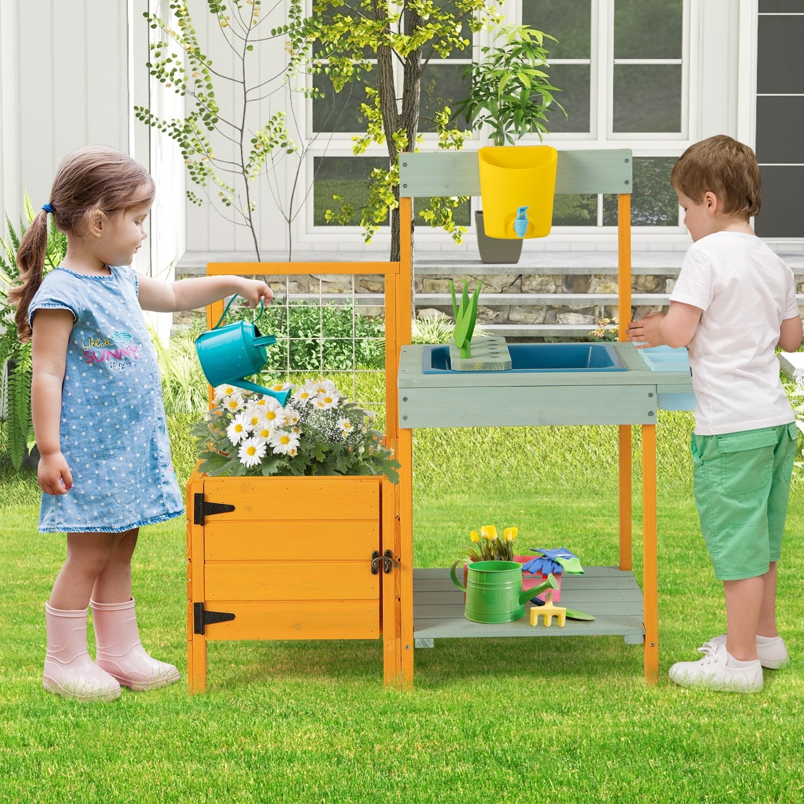 Kids Outdoor Potting Bench with See-Through Window Play Kitchen Sets   at Gallery Canada