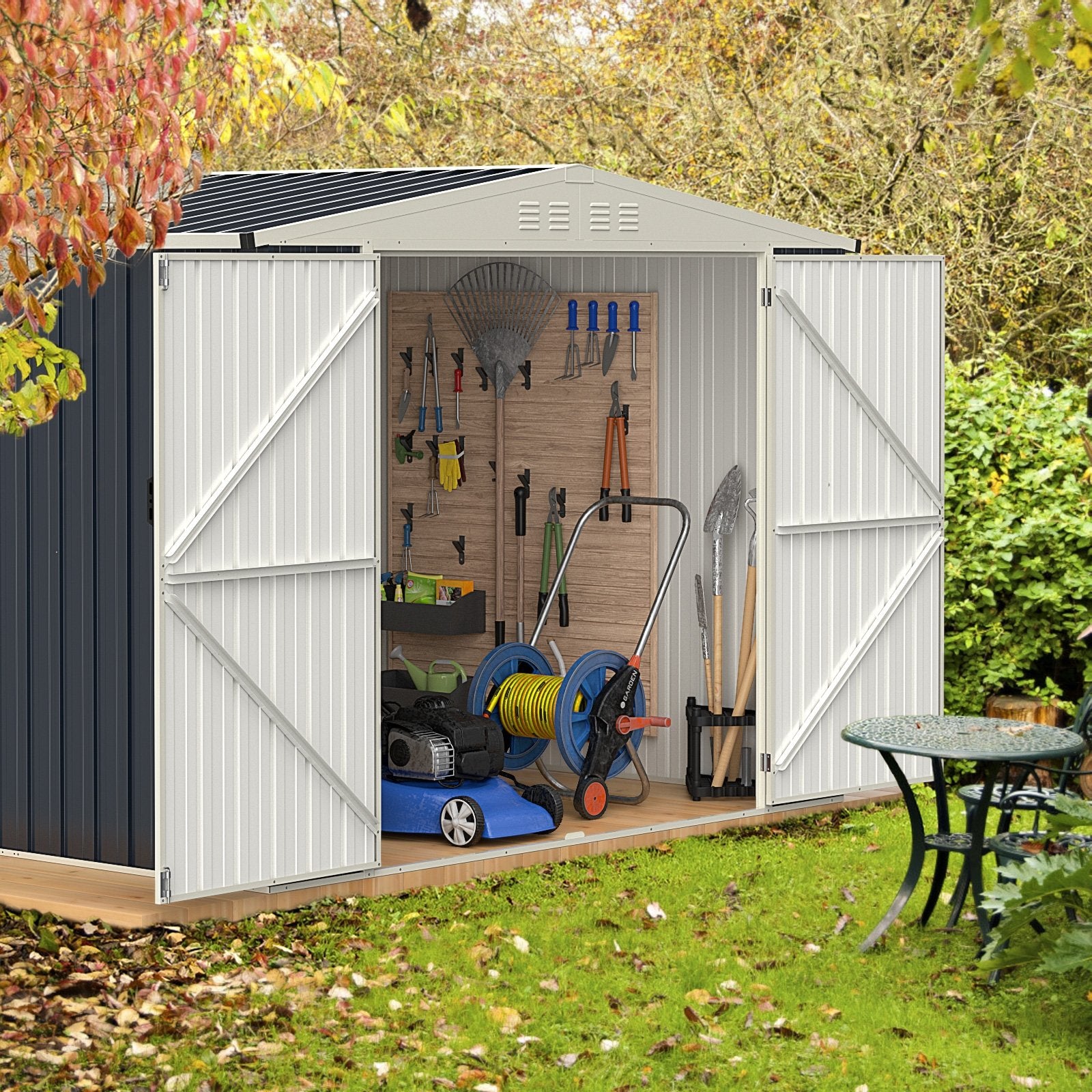 8 x 6.3 FT Metal Outdoor Storage Shed with Lockable Door, Gray Sheds & Outdoor Storage   at Gallery Canada