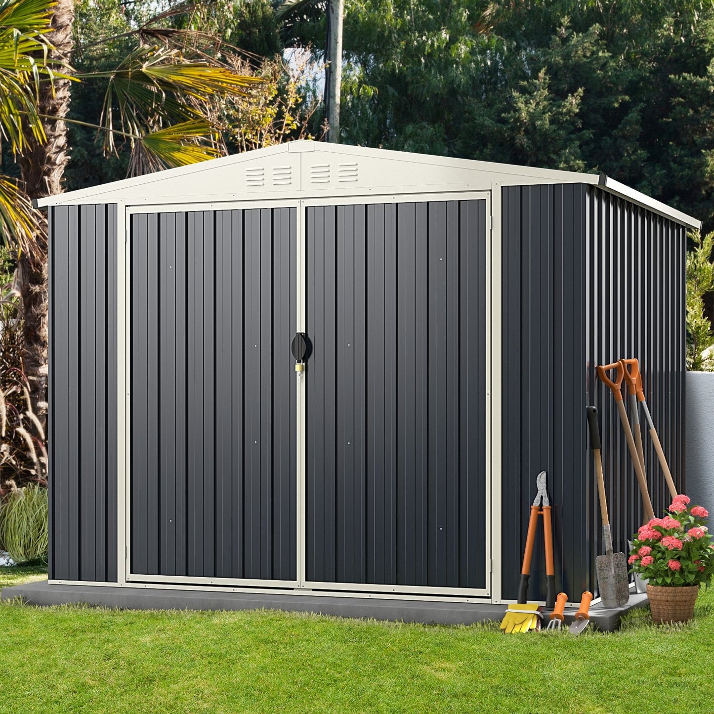 8 x 6.3 FT Metal Outdoor Storage Shed with Lockable Door, Gray Sheds & Outdoor Storage   at Gallery Canada