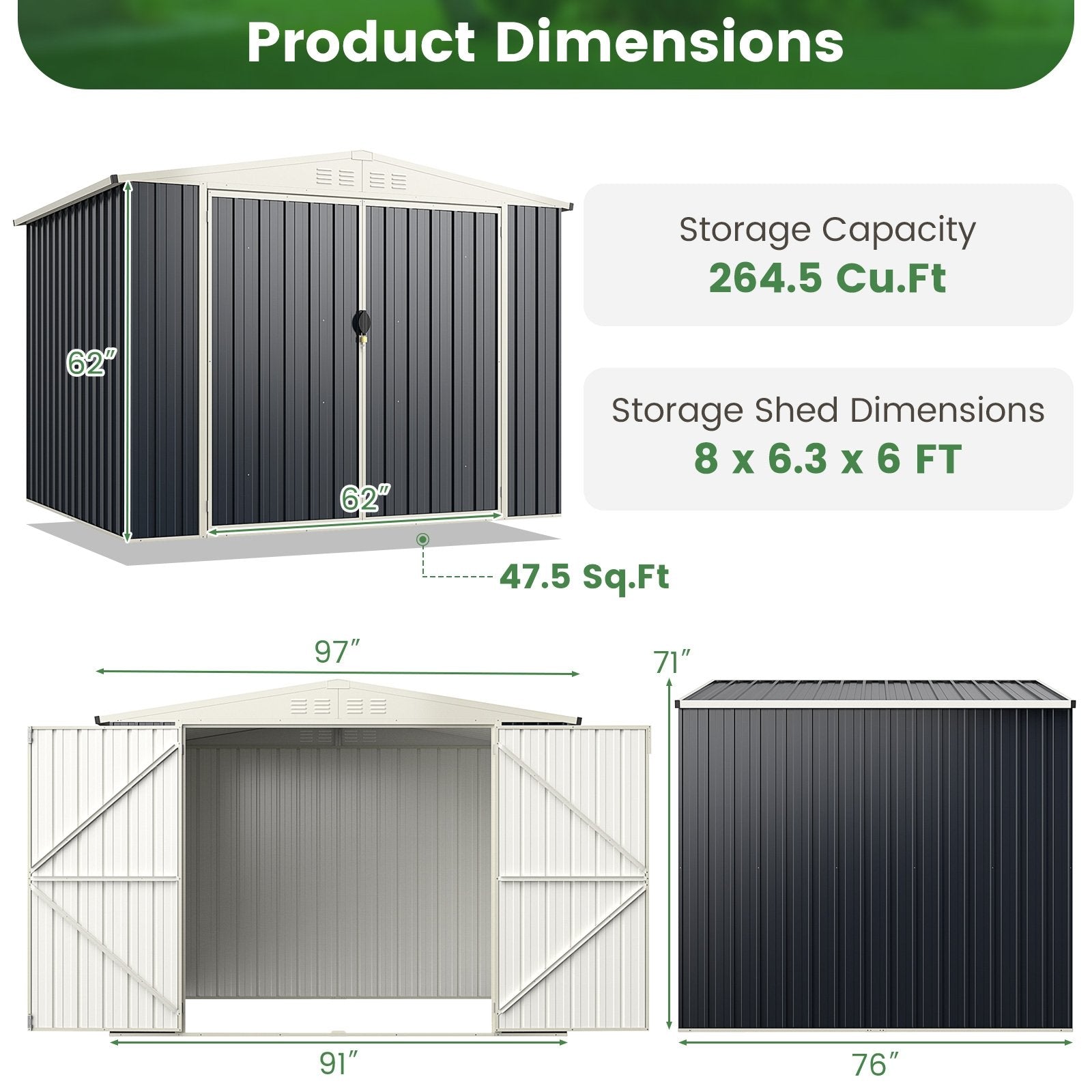 8 x 6.3 FT Metal Outdoor Storage Shed with Lockable Door, Gray Sheds & Outdoor Storage   at Gallery Canada