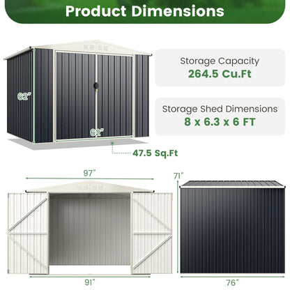 8 x 6.3 FT Metal Outdoor Storage Shed with Lockable Door, Gray Sheds & Outdoor Storage   at Gallery Canada