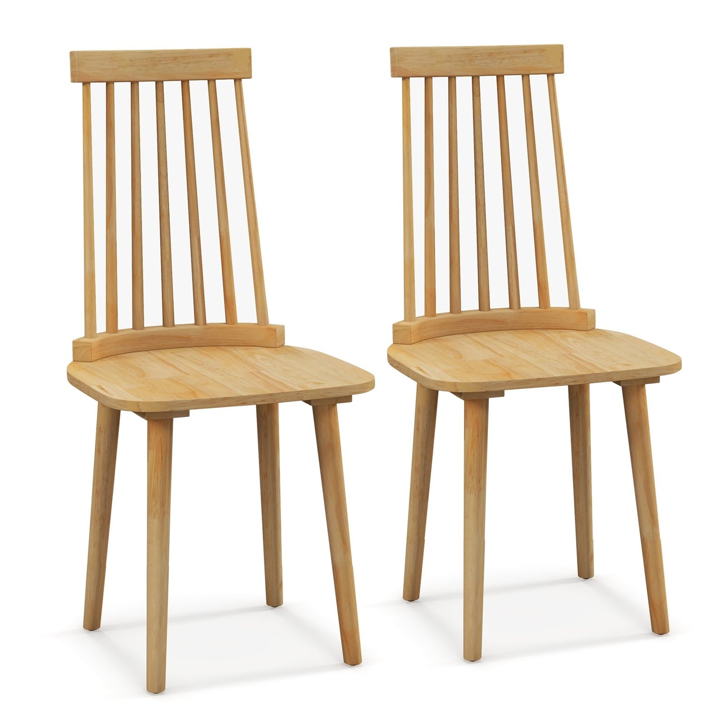 Windsor Dining Chairs Set of 2 with High Spindle Back and Natural Rubber Wood Legs for Dining Room Living Room, Natural Dining Chairs   at Gallery Canada