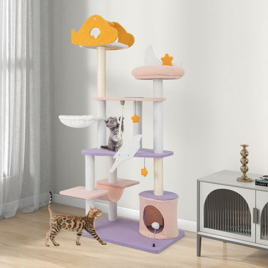 66" Cute Cat Tree Cats Multi-level Tall Cat Tower w/ Sisal Covered Scratching Posts, Purple Cat Trees Condos & Scratchers   at Gallery Canada