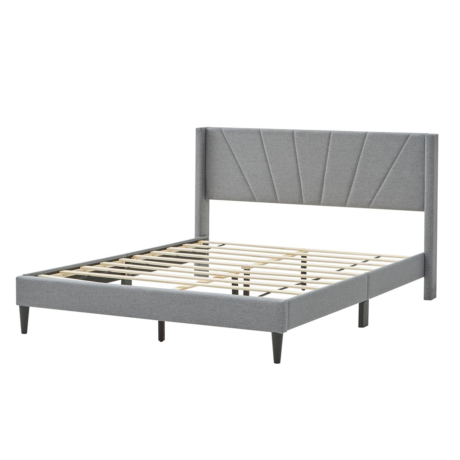 Twin/Queen Bed Frame with Linen Upholstered Wingback Headboard-Queen Size, Gray Simple Bed Frame   at Gallery Canada