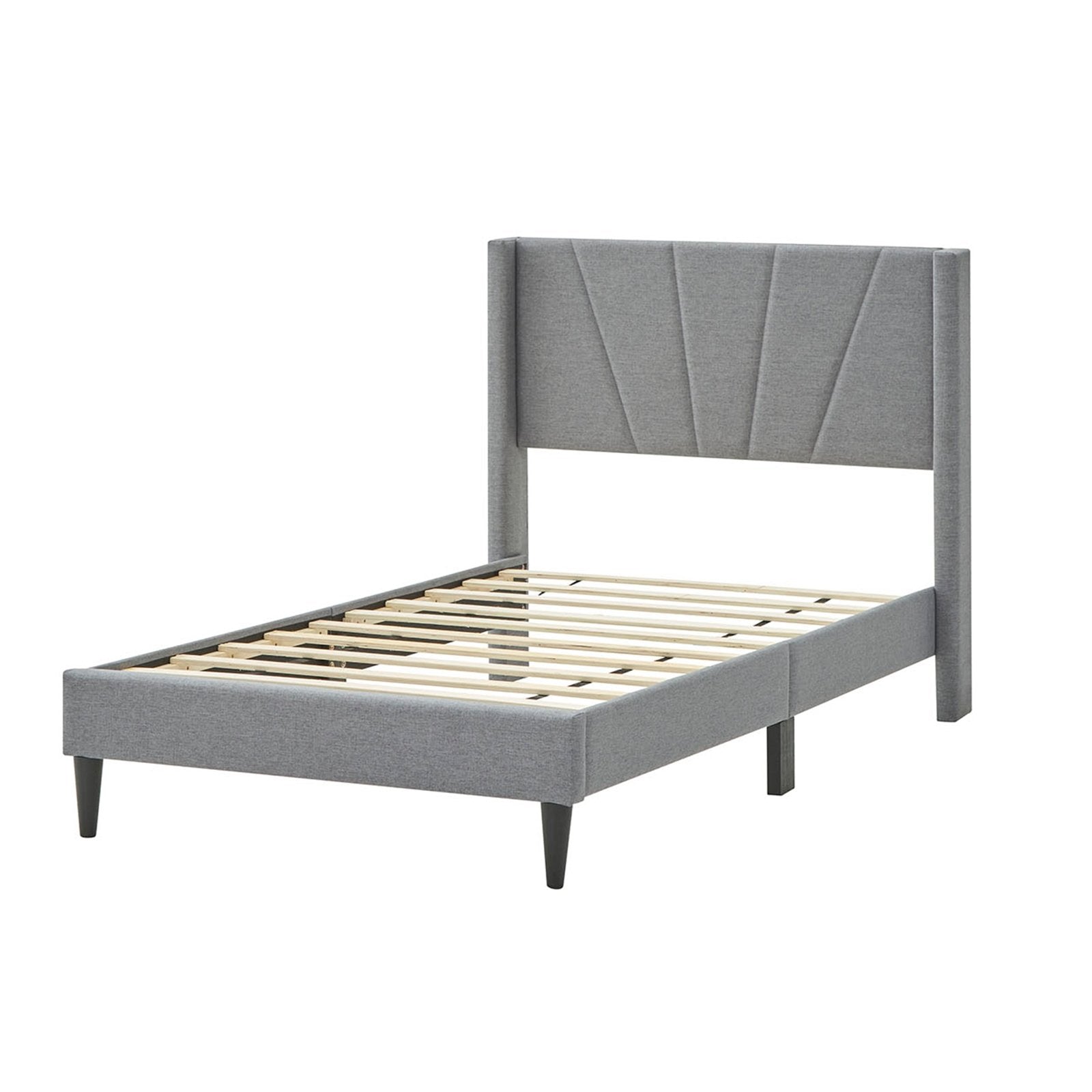 Twin/Queen Bed Frame with Linen Upholstered Wingback Headboard-Twin Size, Gray Simple Bed Frame   at Gallery Canada