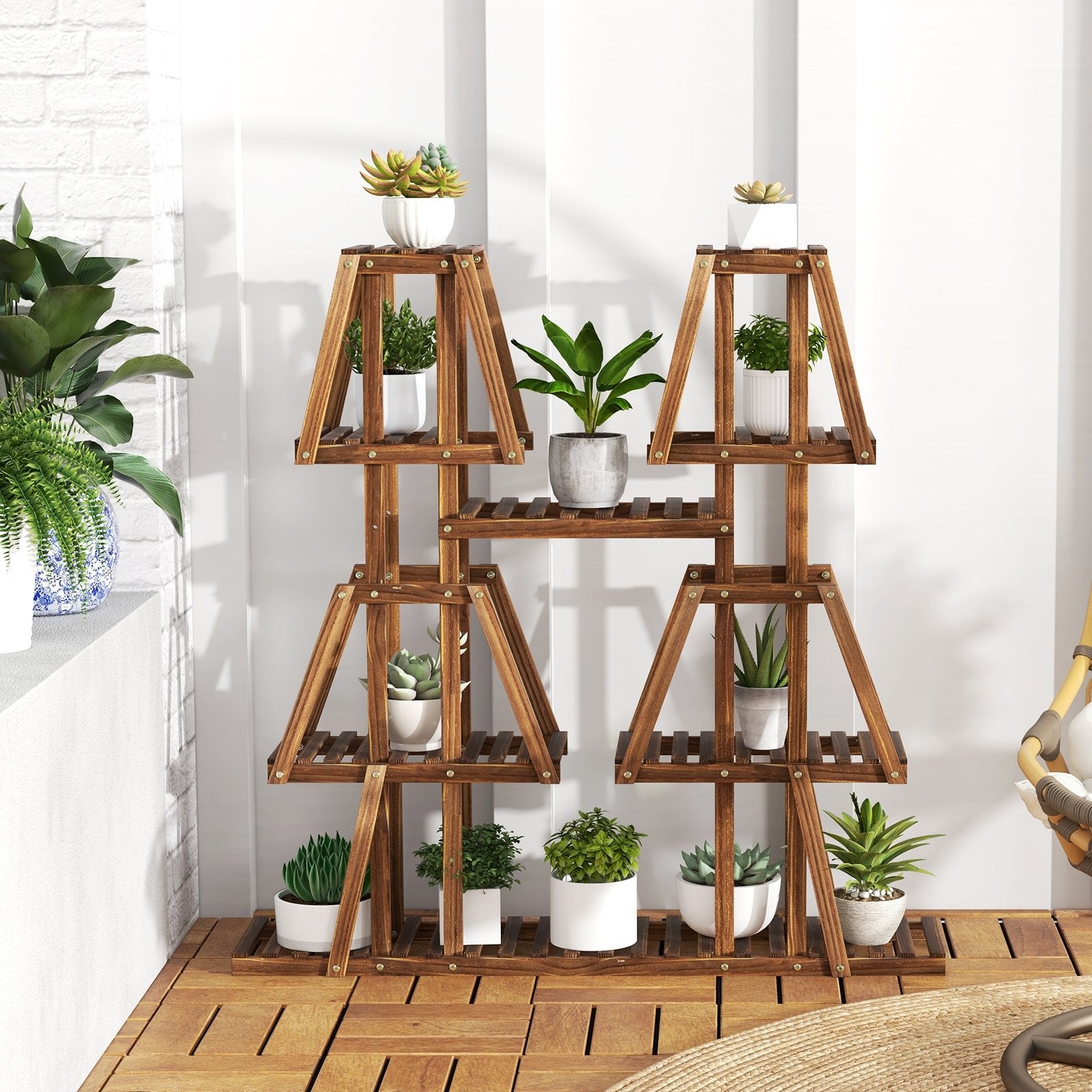 5-Tier 10 Potted Wood Plant Stand for Multiple Plants, Brown Plant Stands   at Gallery Canada