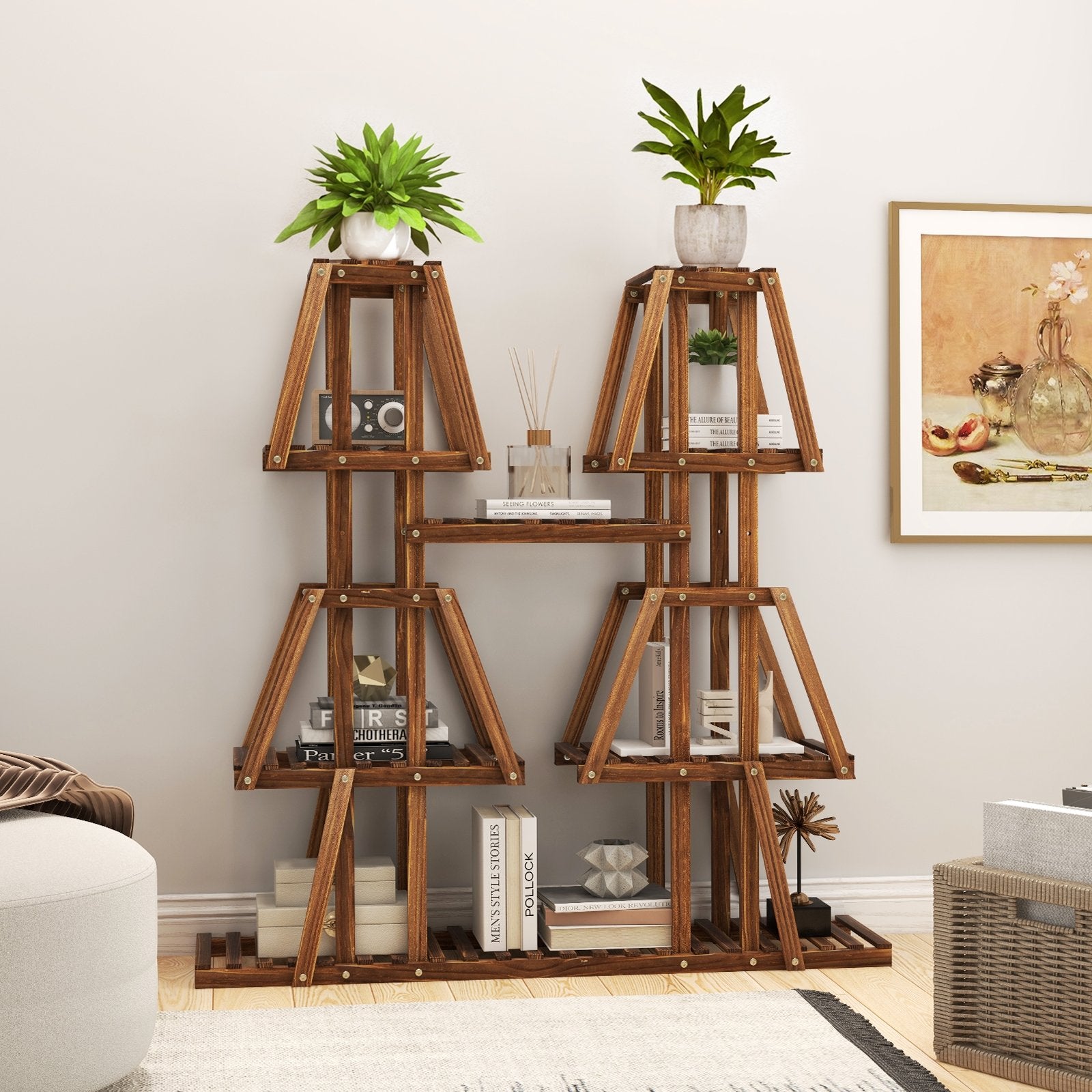 5-Tier 10 Potted Wood Plant Stand for Multiple Plants, Brown Plant Stands   at Gallery Canada