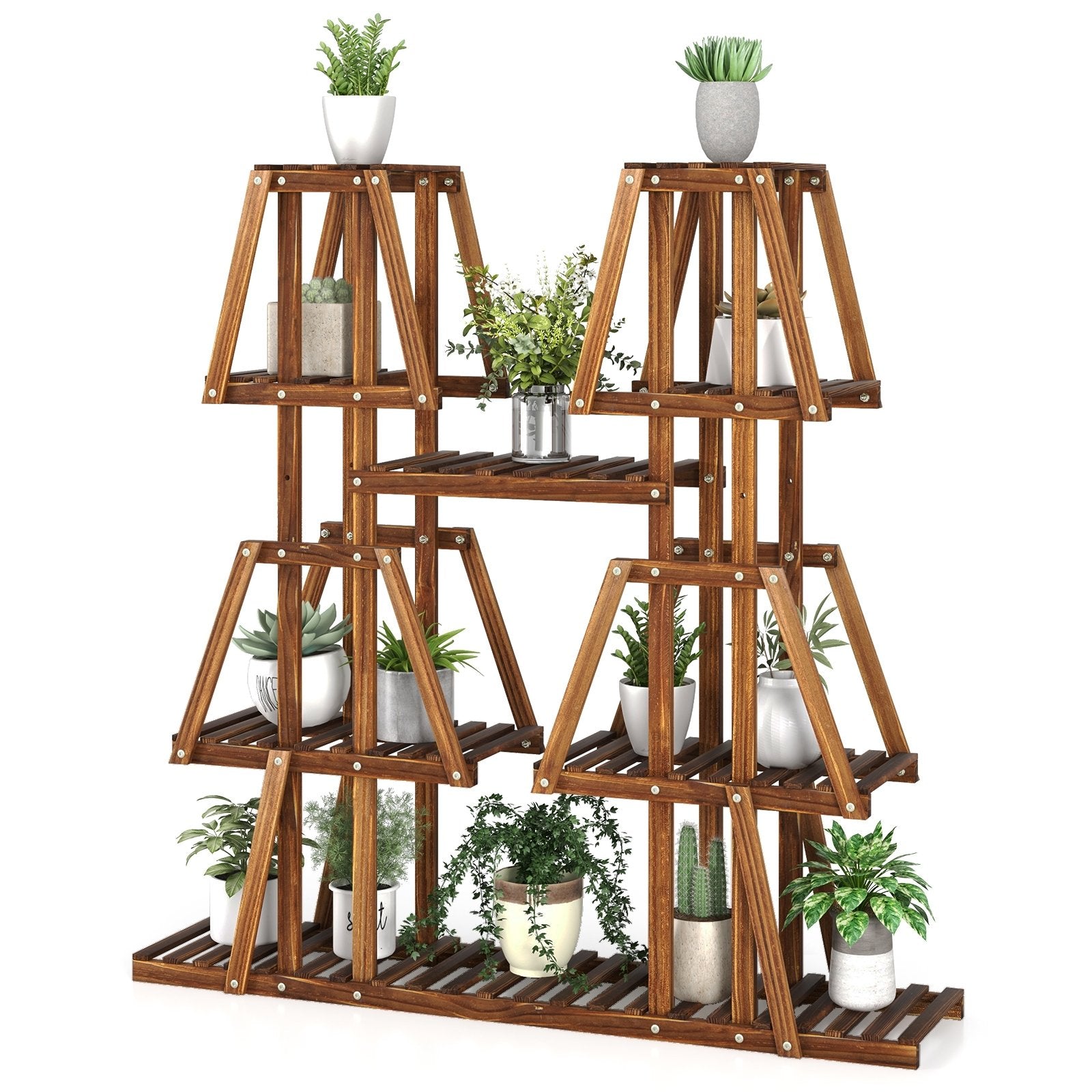 5-Tier 10 Potted Wood Plant Stand for Multiple Plants, Brown Plant Stands   at Gallery Canada