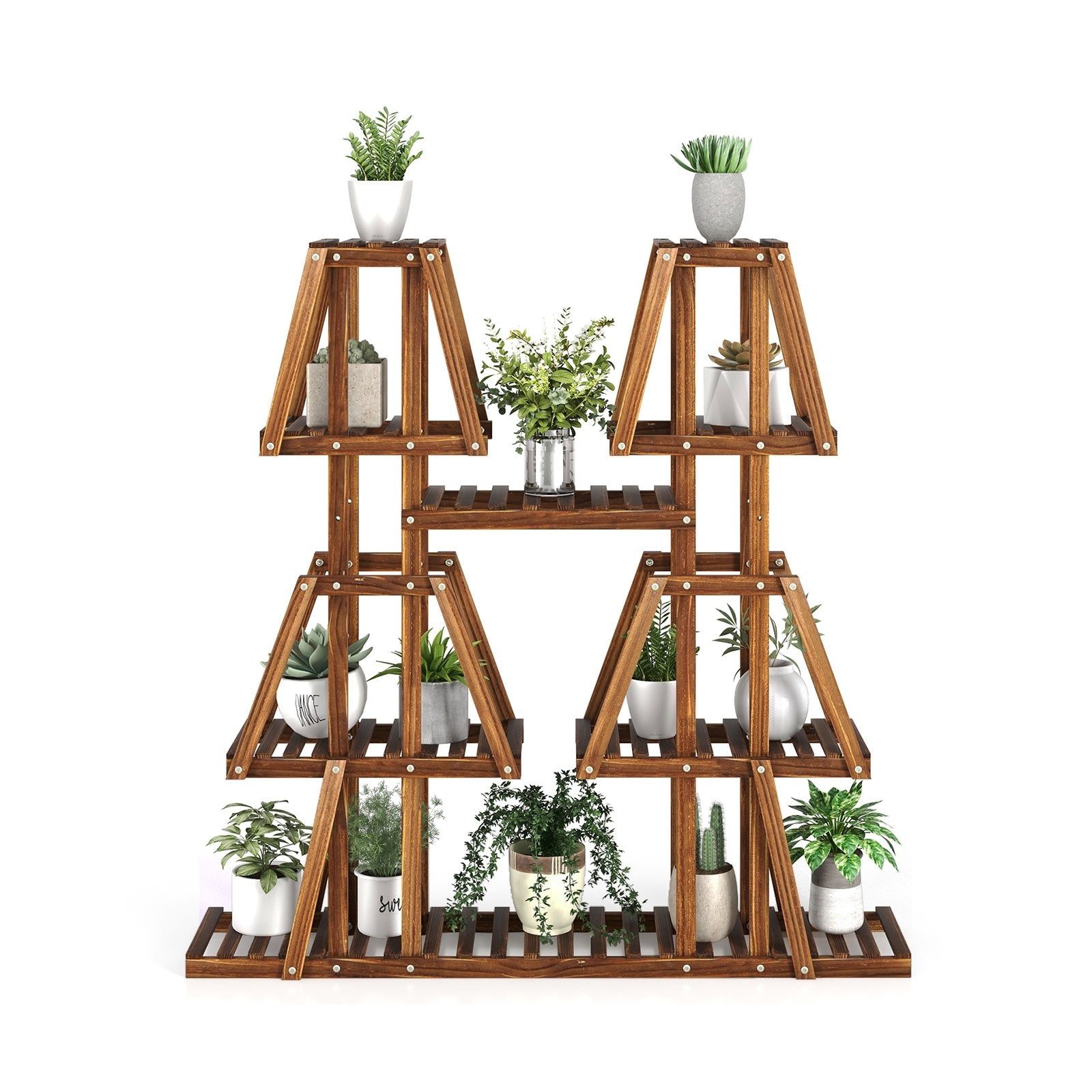 5-Tier 10 Potted Wood Plant Stand for Multiple Plants, Brown Plant Stands   at Gallery Canada