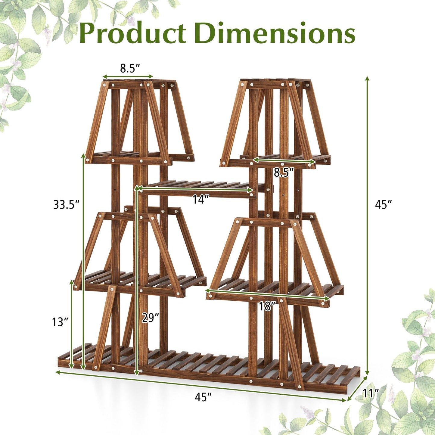 5-Tier 10 Potted Wood Plant Stand for Multiple Plants, Brown Plant Stands   at Gallery Canada