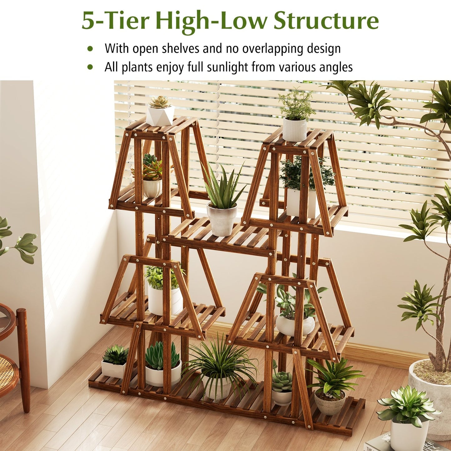 5-Tier 10 Potted Wood Plant Stand for Multiple Plants, Brown Plant Stands   at Gallery Canada