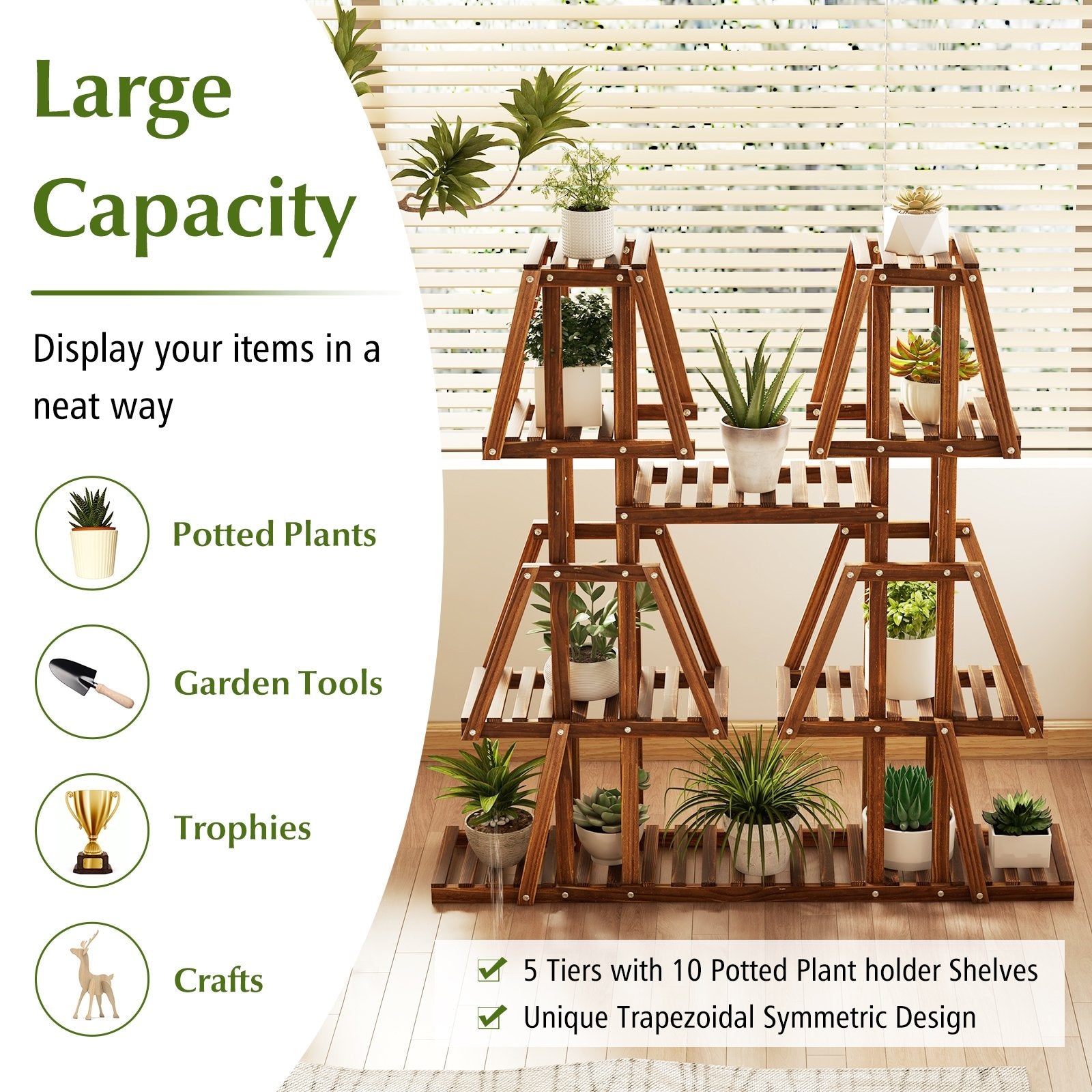 5-Tier 10 Potted Wood Plant Stand for Multiple Plants, Brown Plant Stands   at Gallery Canada