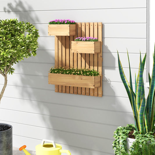 3-Box Wooden Raised Garden Bed with Trellises and Fabric Liners, Natural Plant Stands   at Gallery Canada