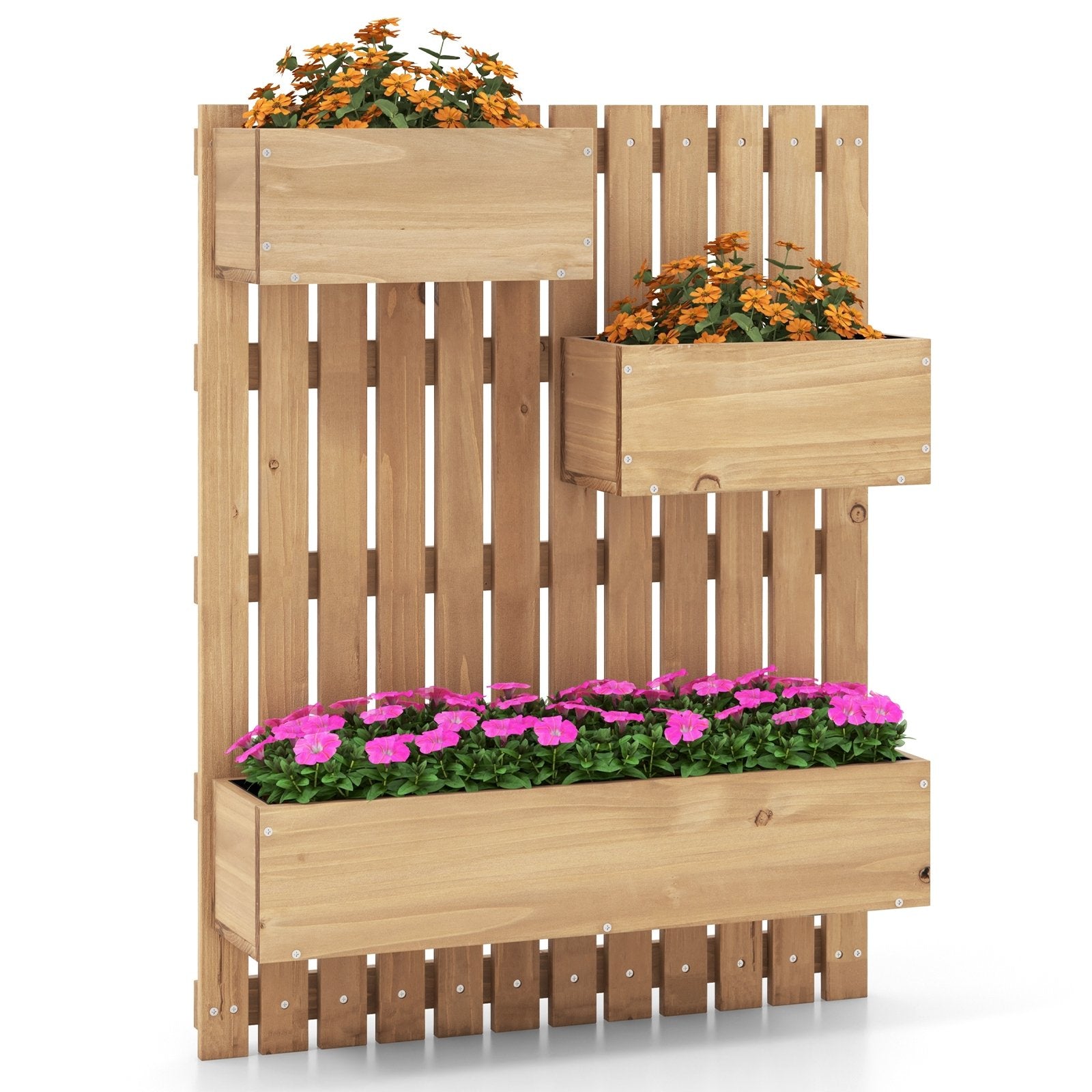 3-Box Wooden Raised Garden Bed with Trellises and Fabric Liners, Natural Plant Stands   at Gallery Canada