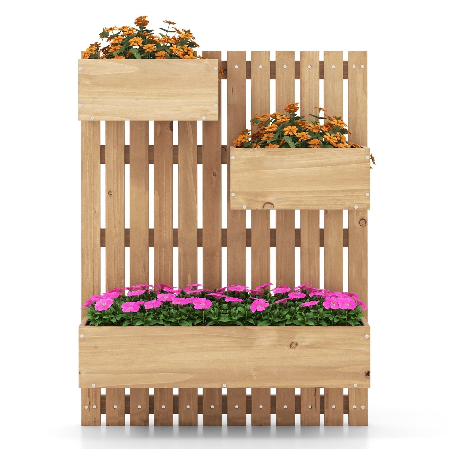 3-Box Wooden Raised Garden Bed with Trellises and Fabric Liners, Natural Plant Stands   at Gallery Canada