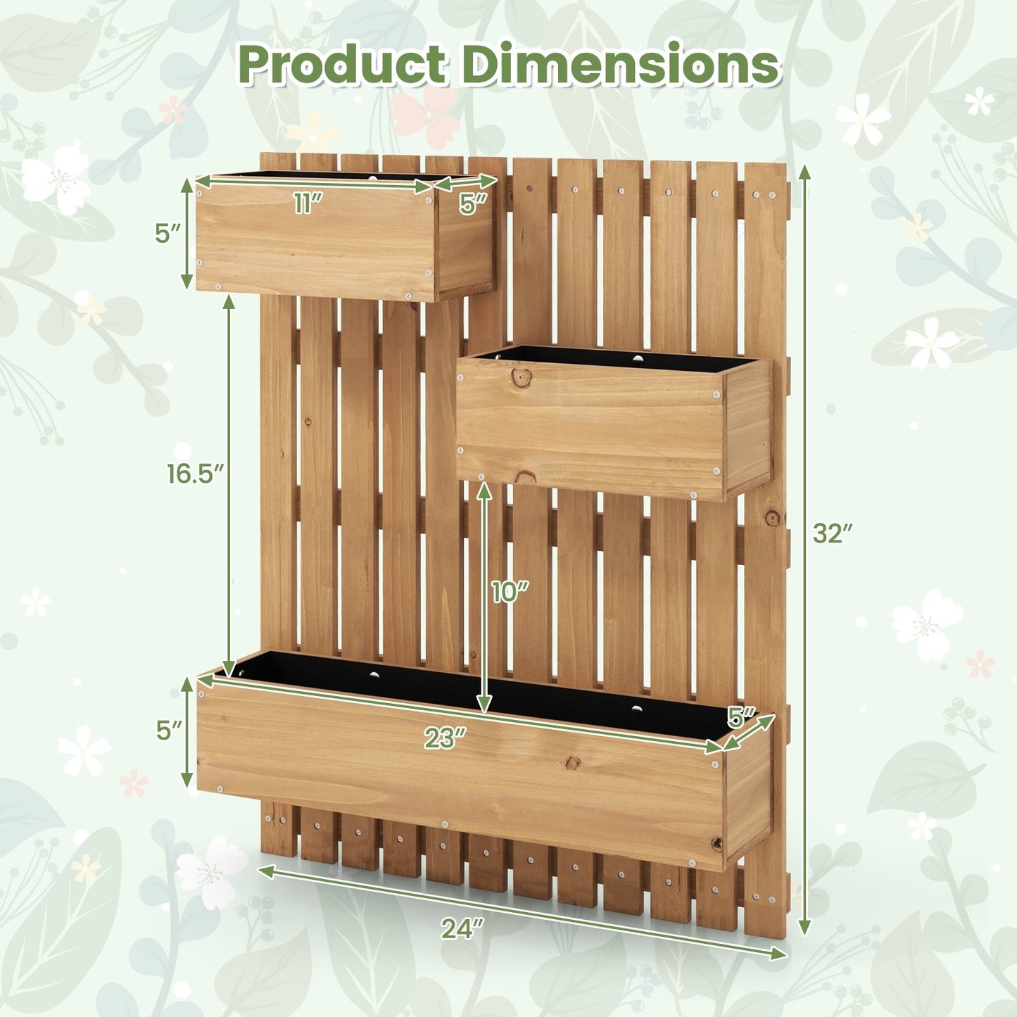 3-Box Wooden Raised Garden Bed with Trellises and Fabric Liners, Natural Plant Stands   at Gallery Canada